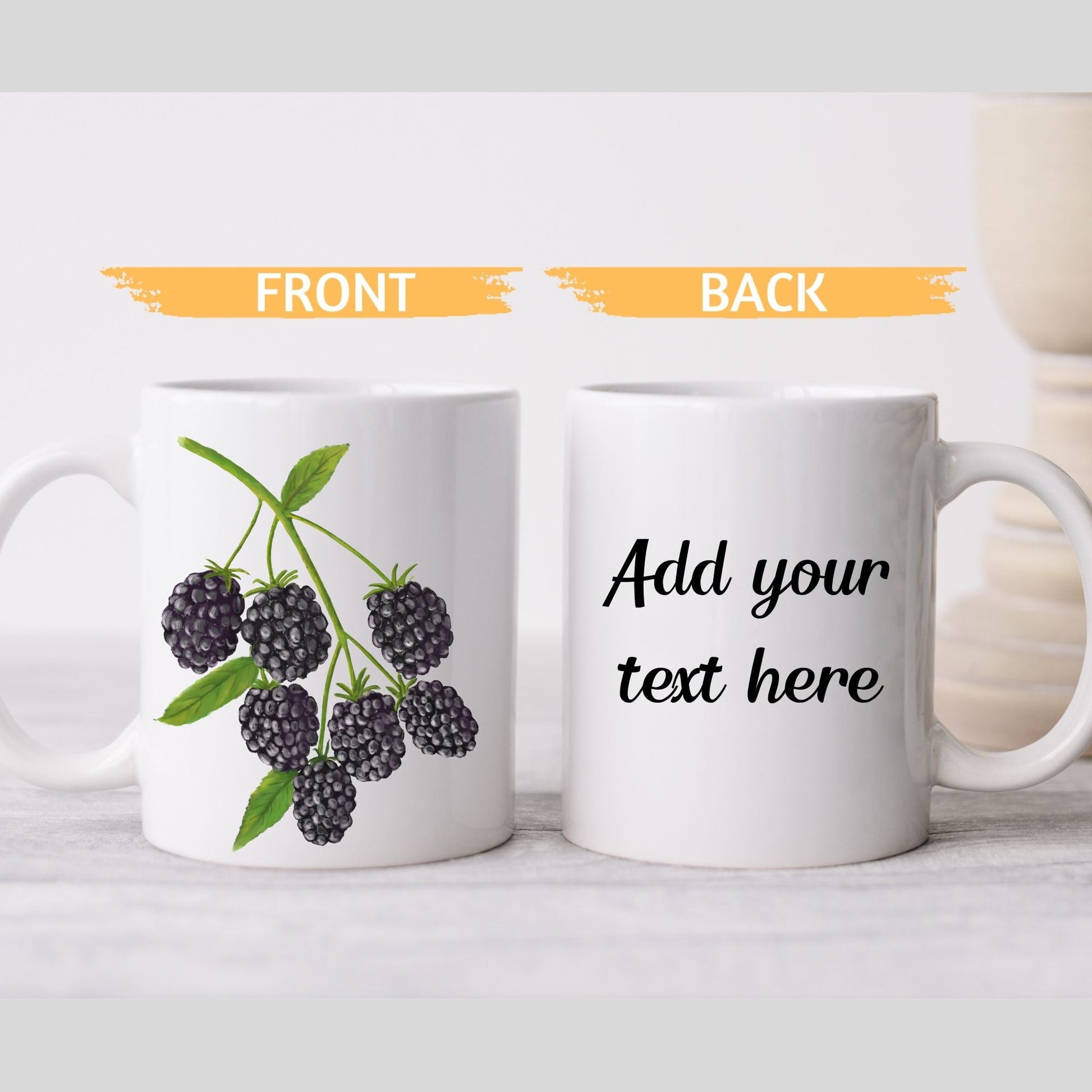 Elegant Blackberry Mug with Botanical Art - MerikaArt