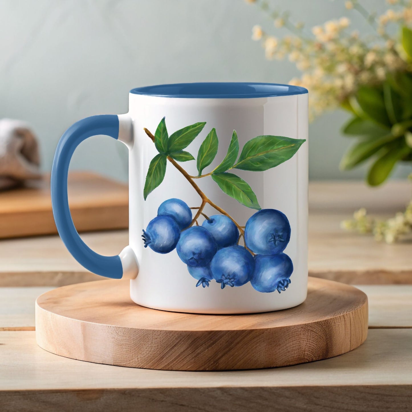 Elegant Blueberry Mug with Botanical Art - MerikaArt