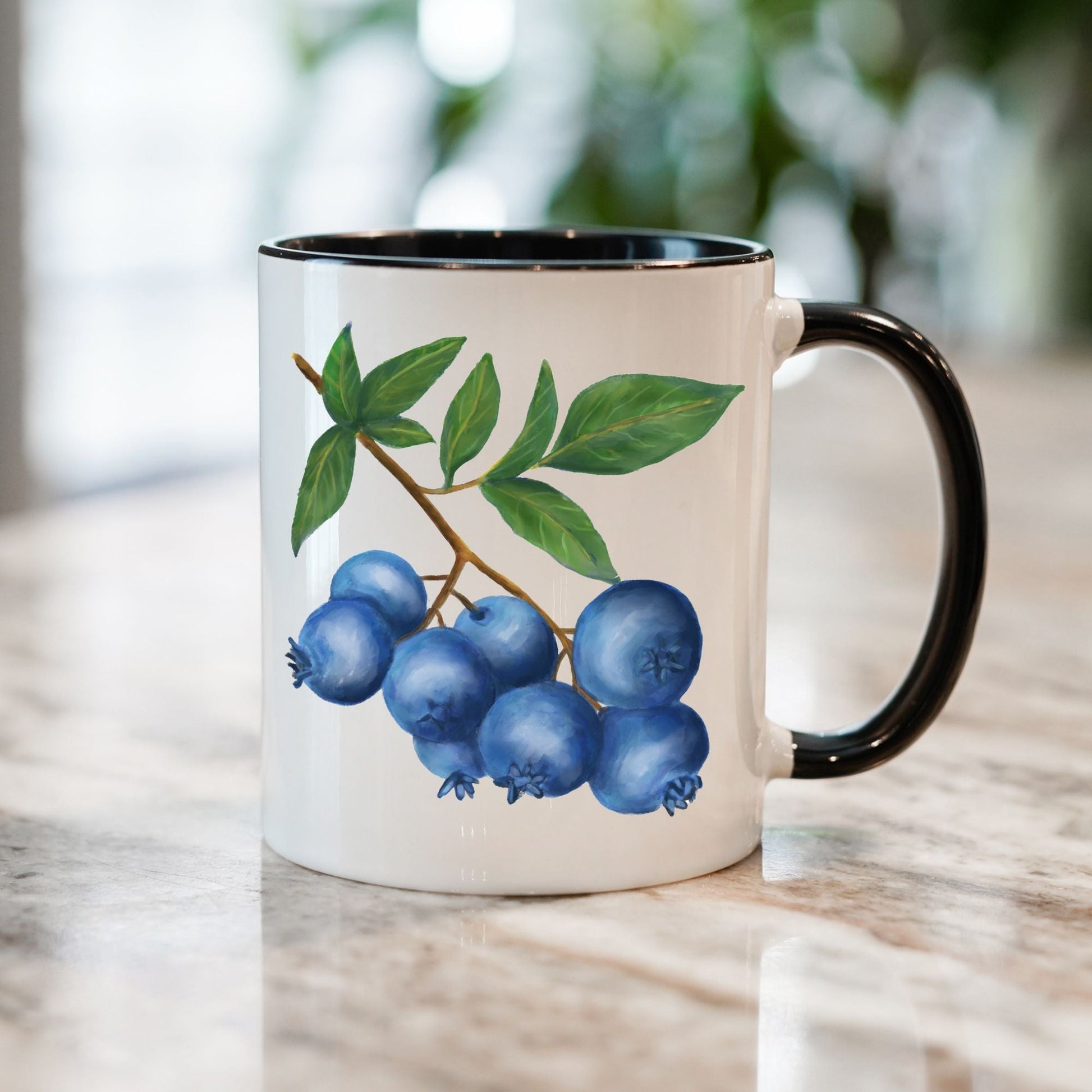 Elegant Blueberry Mug with Botanical Art - MerikaArt