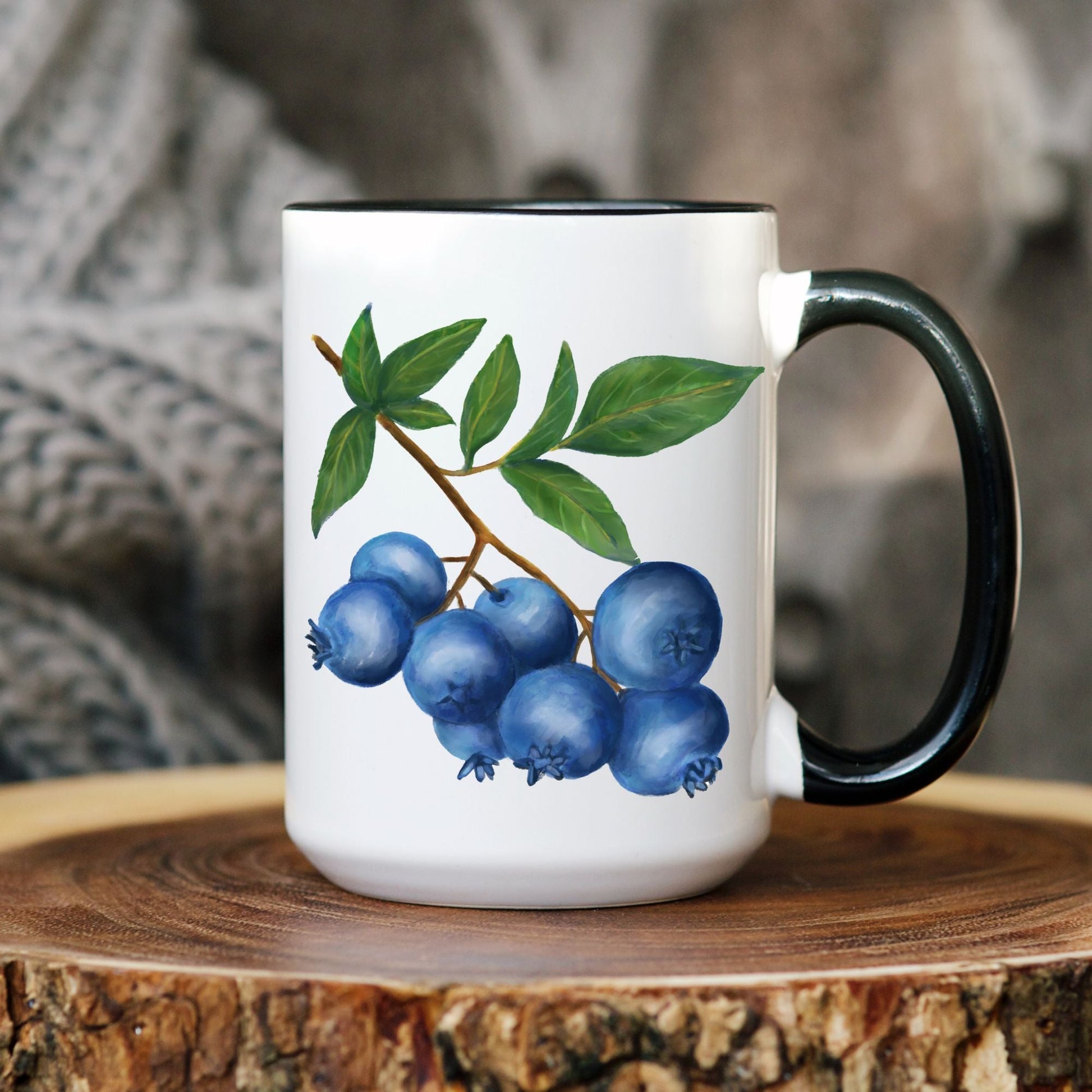 Elegant Blueberry Mug with Botanical Art - MerikaArt