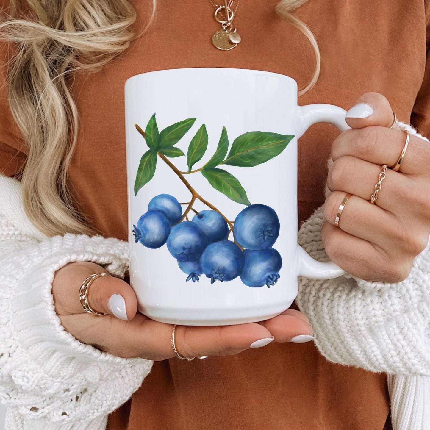 Elegant Blueberry Mug with Botanical Art - MerikaArt