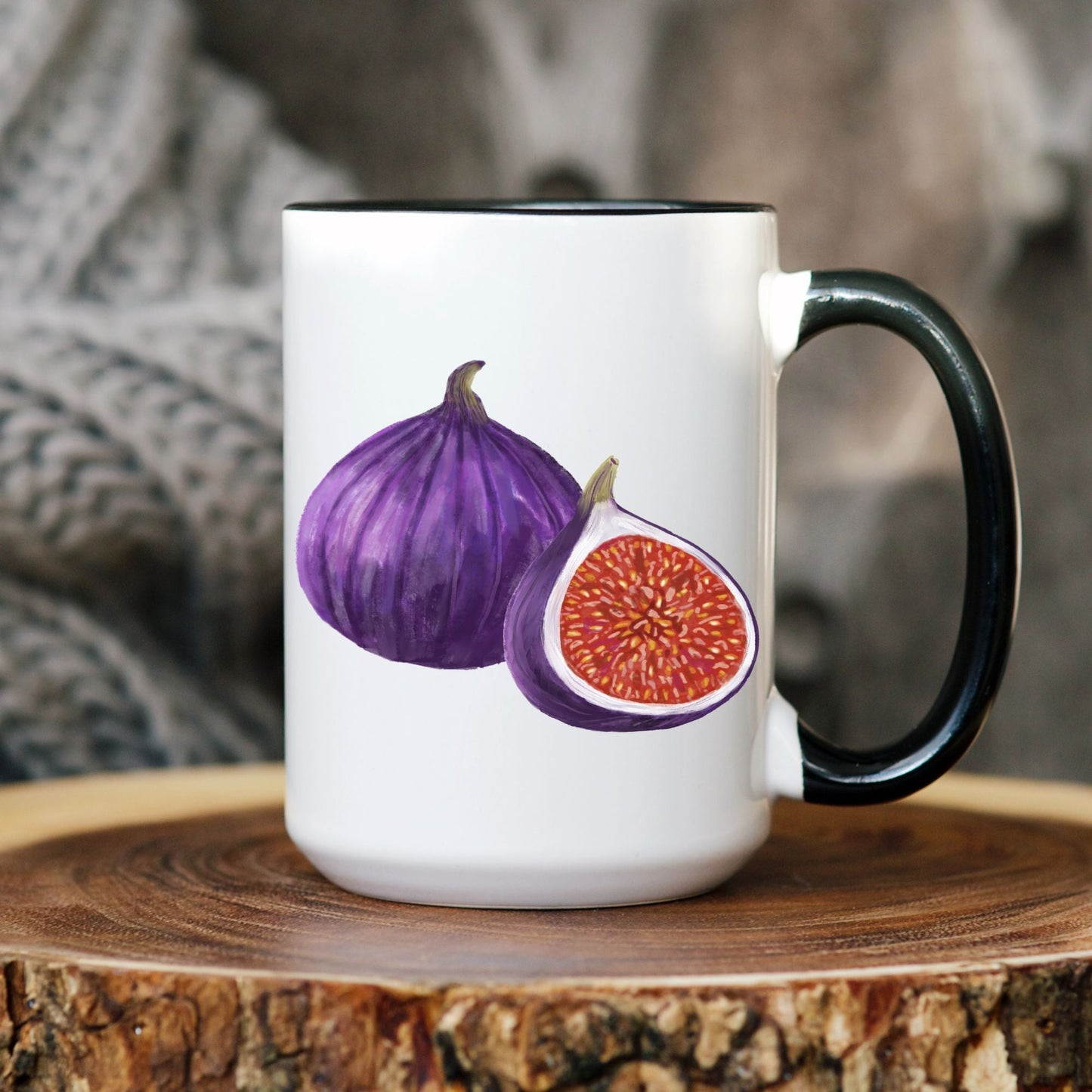 Elegant Fig Mug with Fresh Fruit Art - MerikaArt