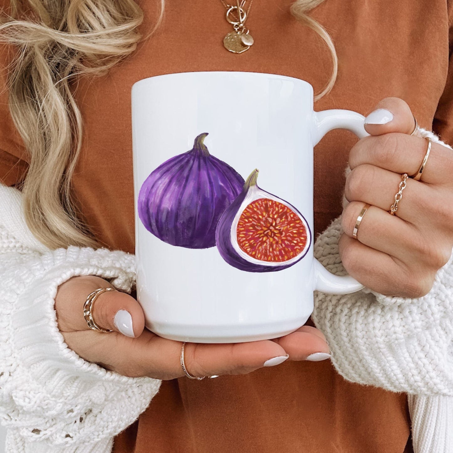 Elegant Fig Mug with Fresh Fruit Art - MerikaArt