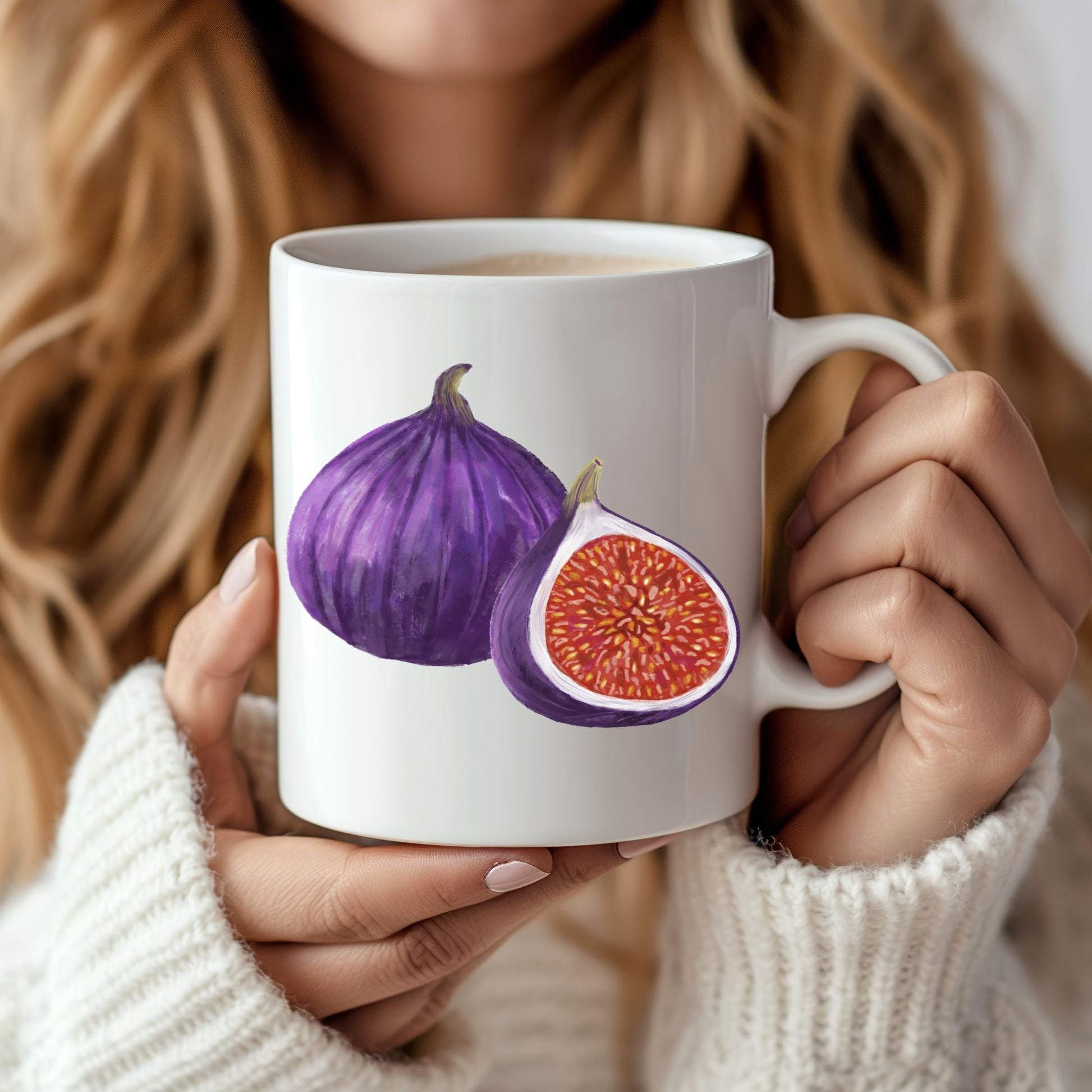 Elegant Fig Mug with Fresh Fruit Art - MerikaArt