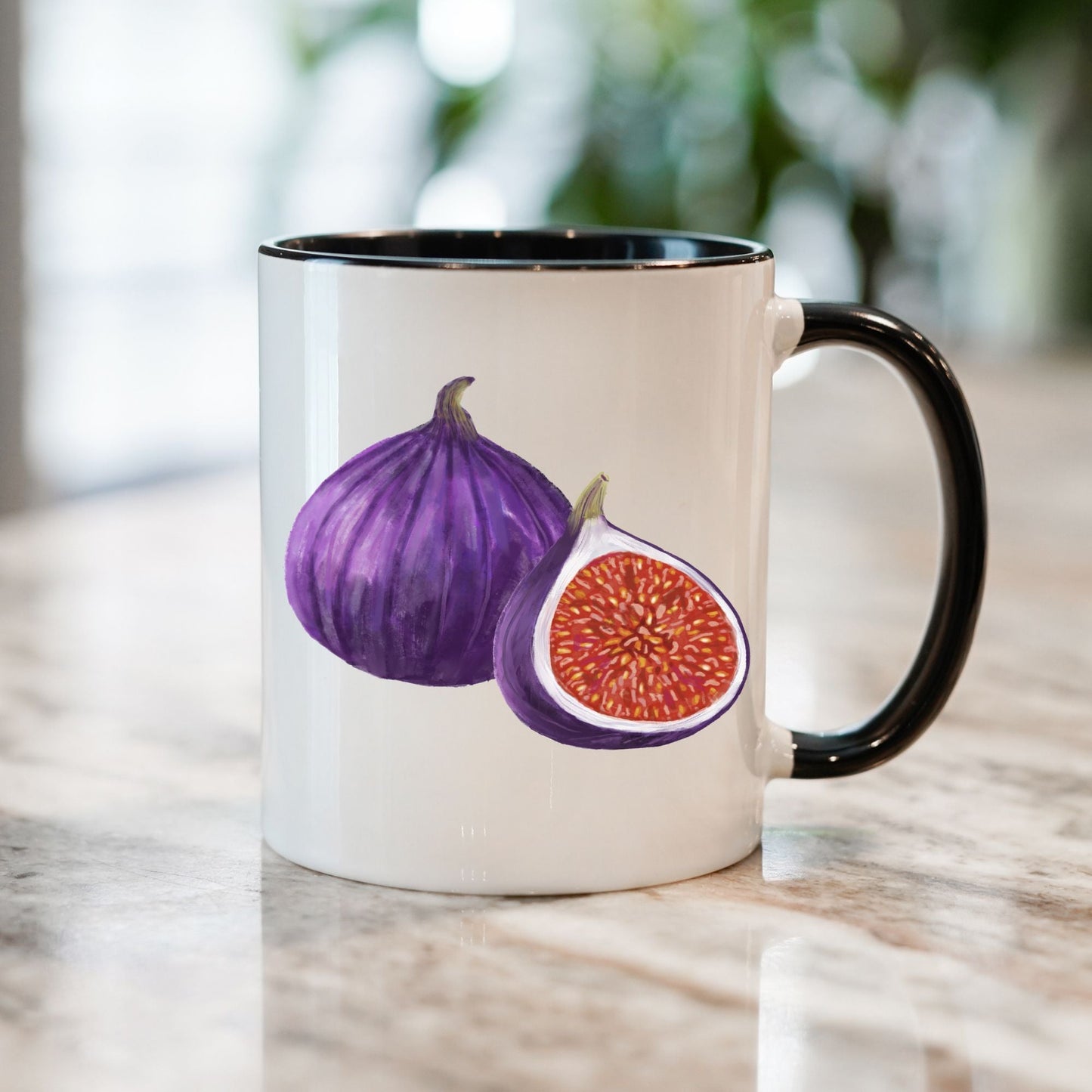 Elegant Fig Mug with Fresh Fruit Art - MerikaArt