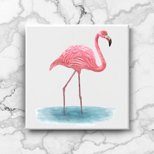 Elegant Flamingo Ceramic Tile – Handcrafted Tropical Bird Artwork - MerikaArt