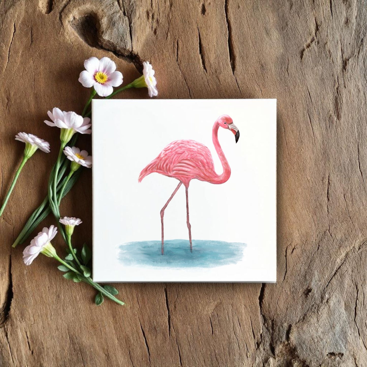 Elegant Flamingo Ceramic Tile – Handcrafted Tropical Bird Artwork - MerikaArt