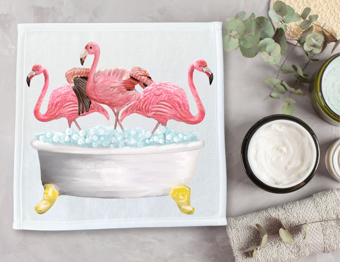 Elegant Flamingos Bath Scene Washcloth – A Tropical Delight - MerikaArt