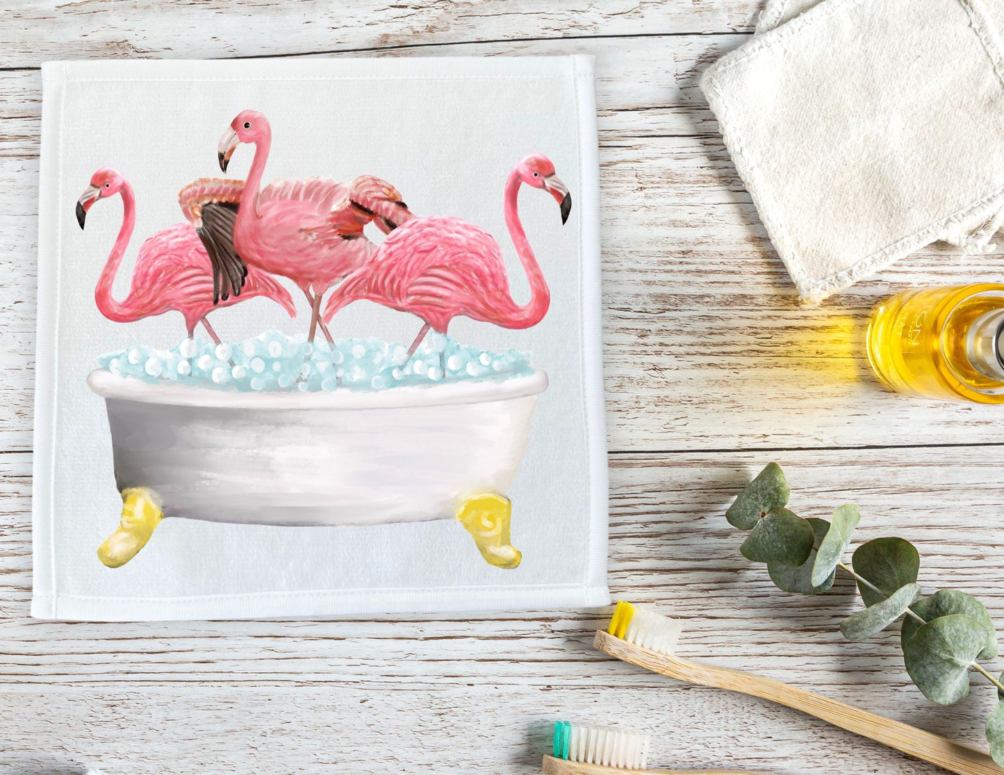 Elegant Flamingos Bath Scene Washcloth – A Tropical Delight - MerikaArt