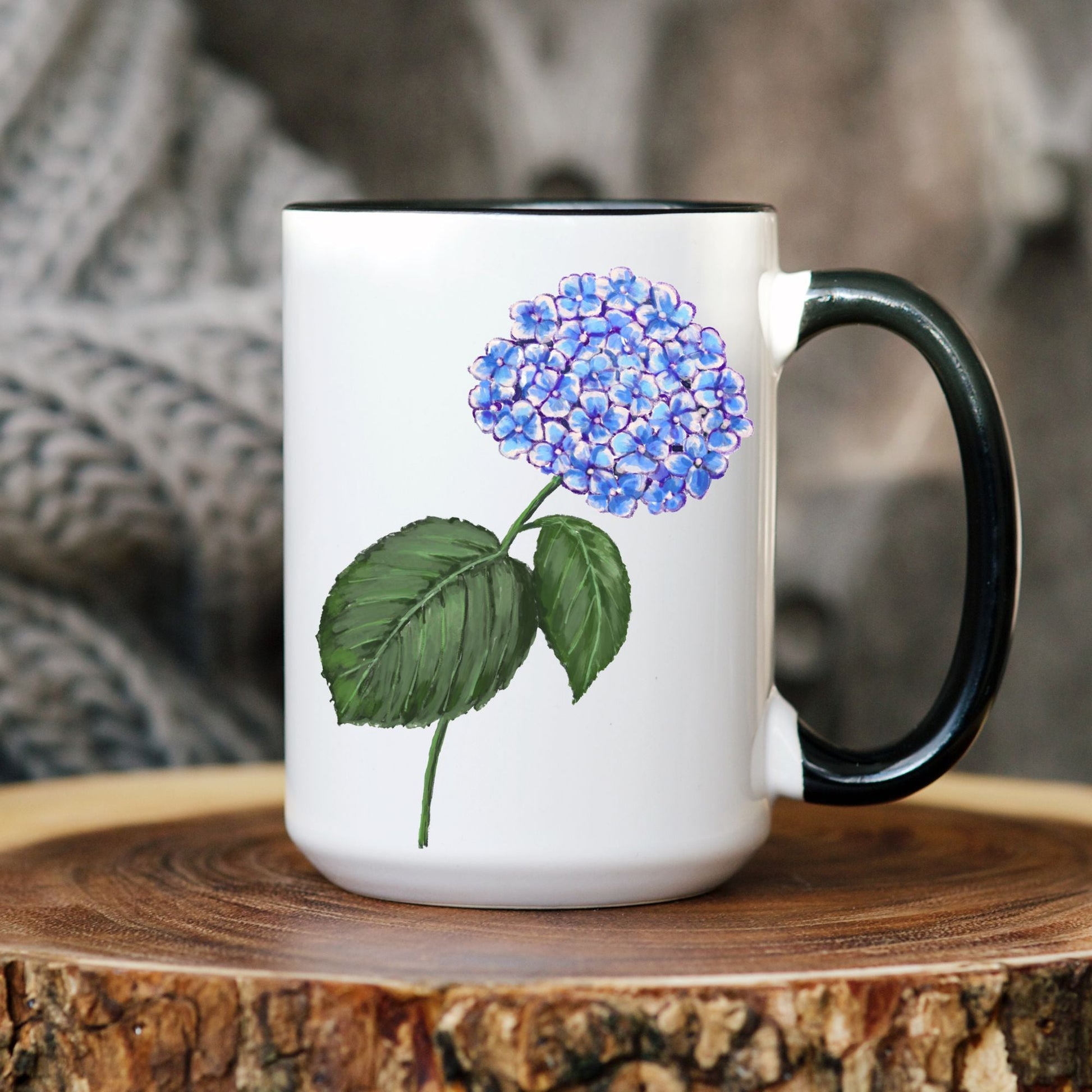 Elegant Hydrangea Mug with Botanical Flower Art - MerikaArt