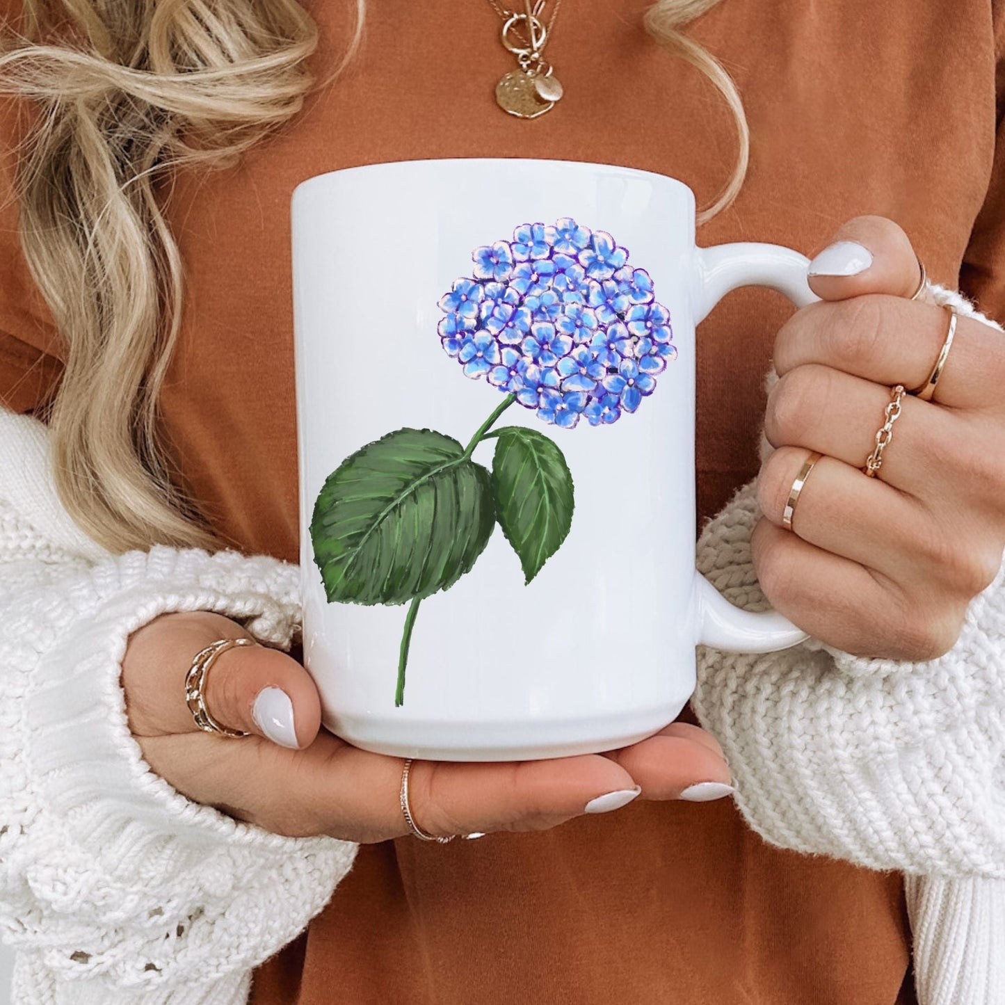 Elegant Hydrangea Mug with Botanical Flower Art - MerikaArt