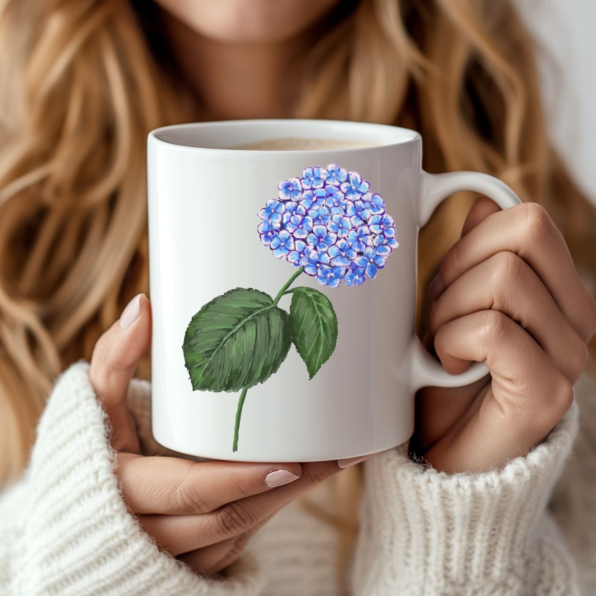 Elegant Hydrangea Mug with Botanical Flower Art - MerikaArt