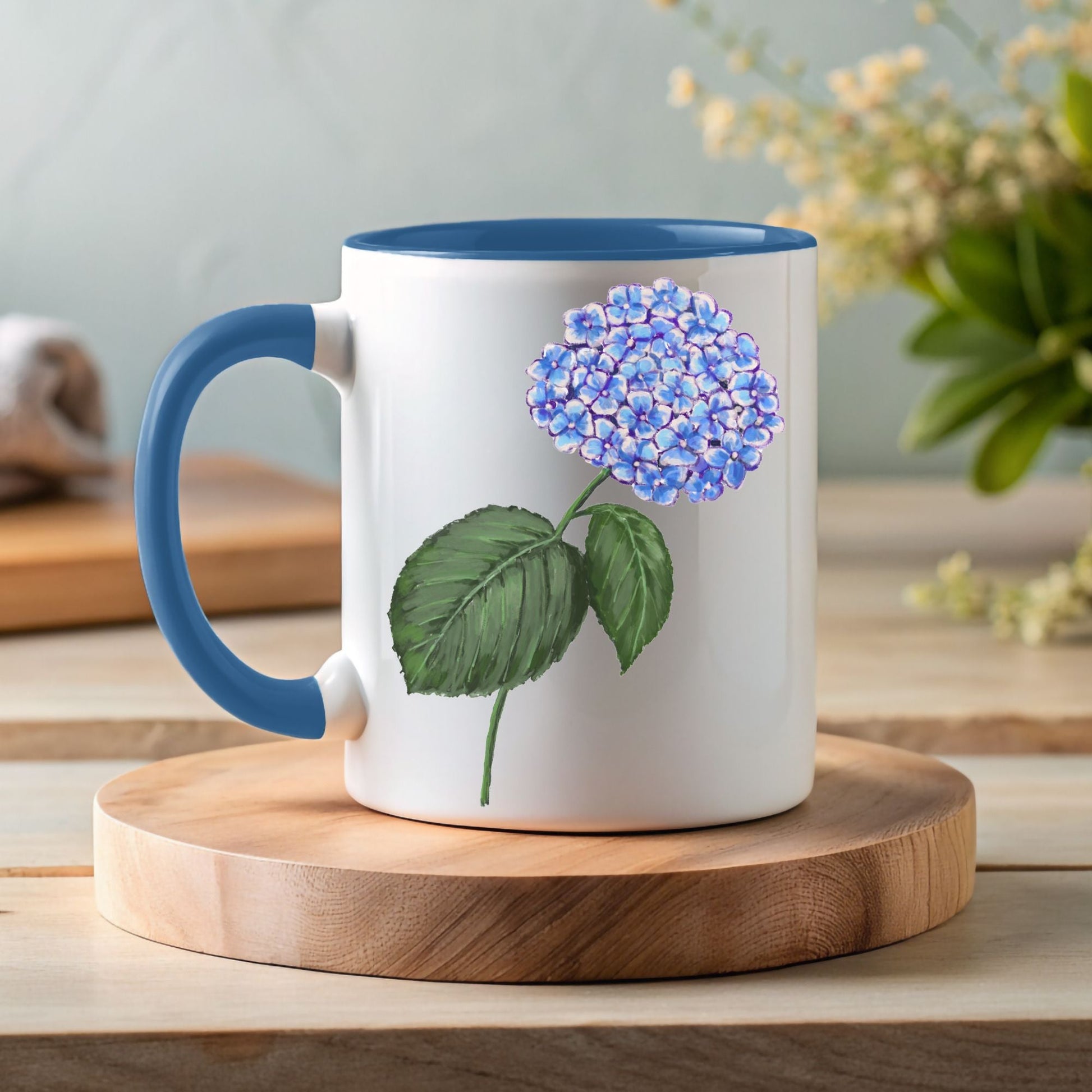 Elegant Hydrangea Mug with Botanical Flower Art - MerikaArt