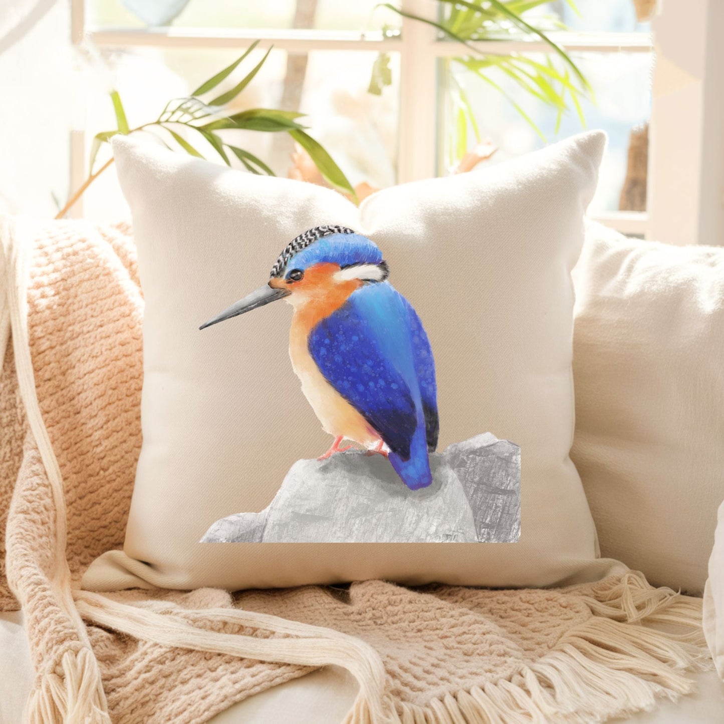 Elegant Kingfisher Pillow - Nature Inspired Home Decor - MerikaArt