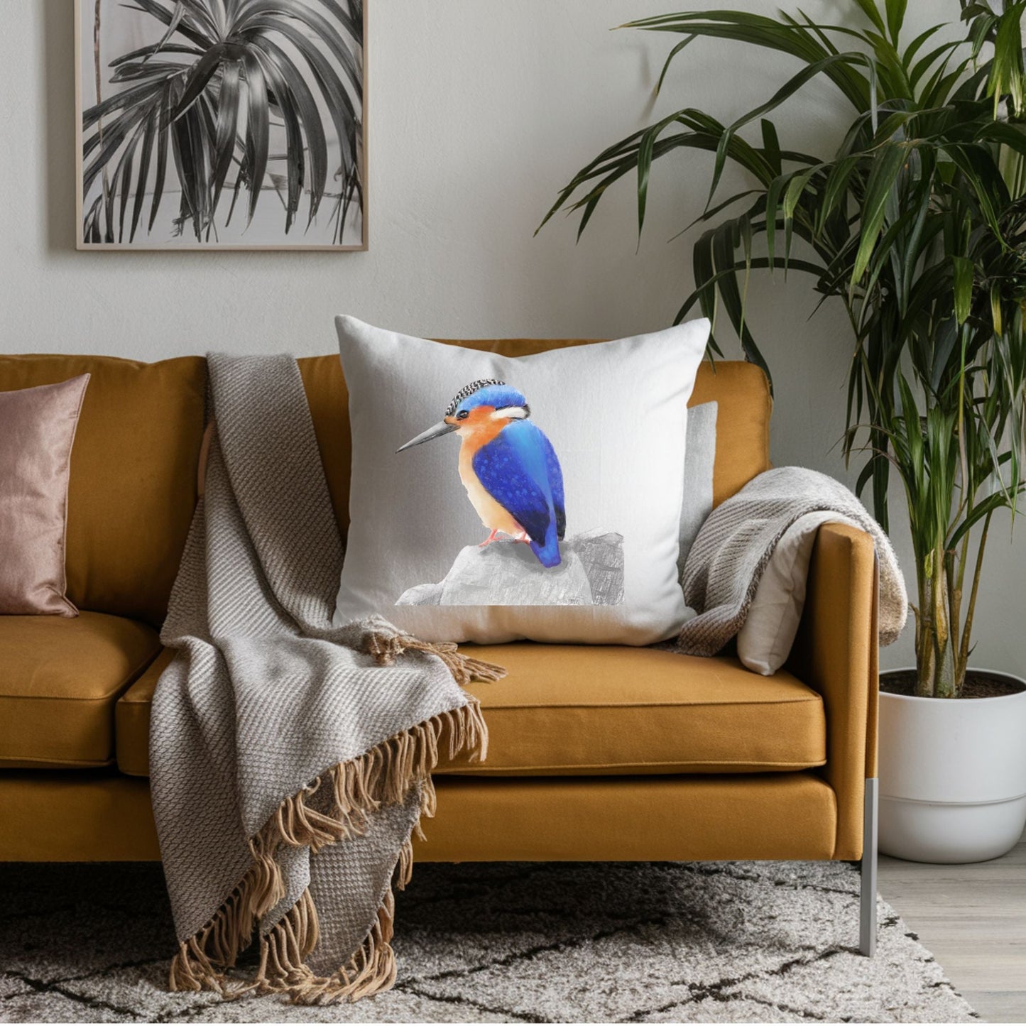 Elegant Kingfisher Pillow - Nature Inspired Home Decor - MerikaArt