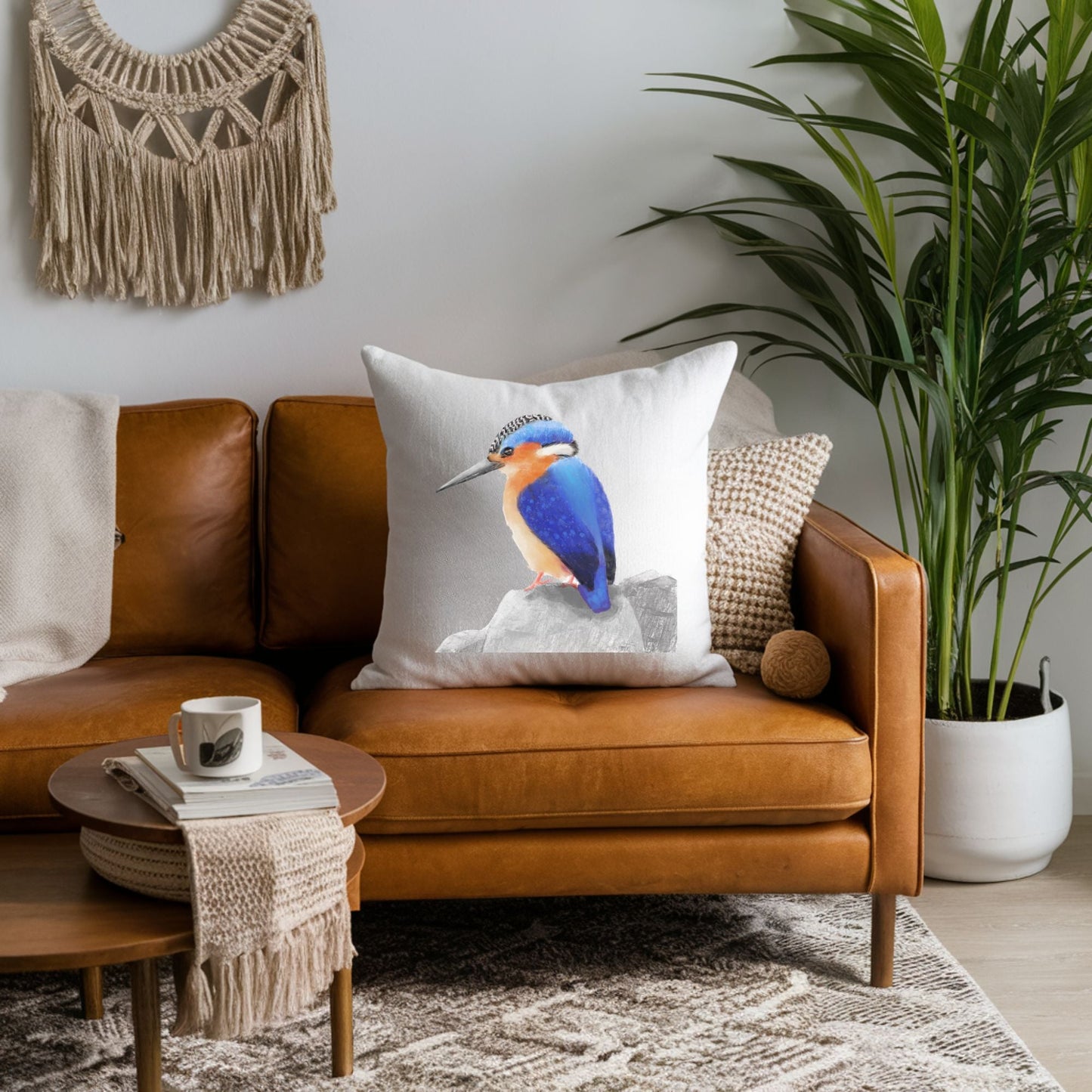 Elegant Kingfisher Pillow - Nature Inspired Home Decor - MerikaArt