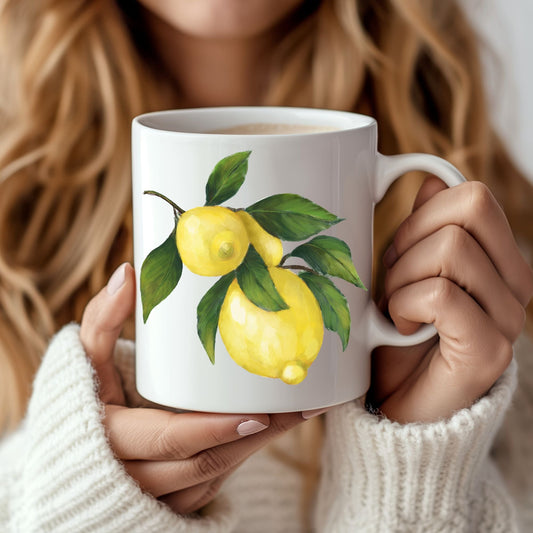 Elegant Lemon Branch Mug with Fresh Citrus Art - MerikaArt