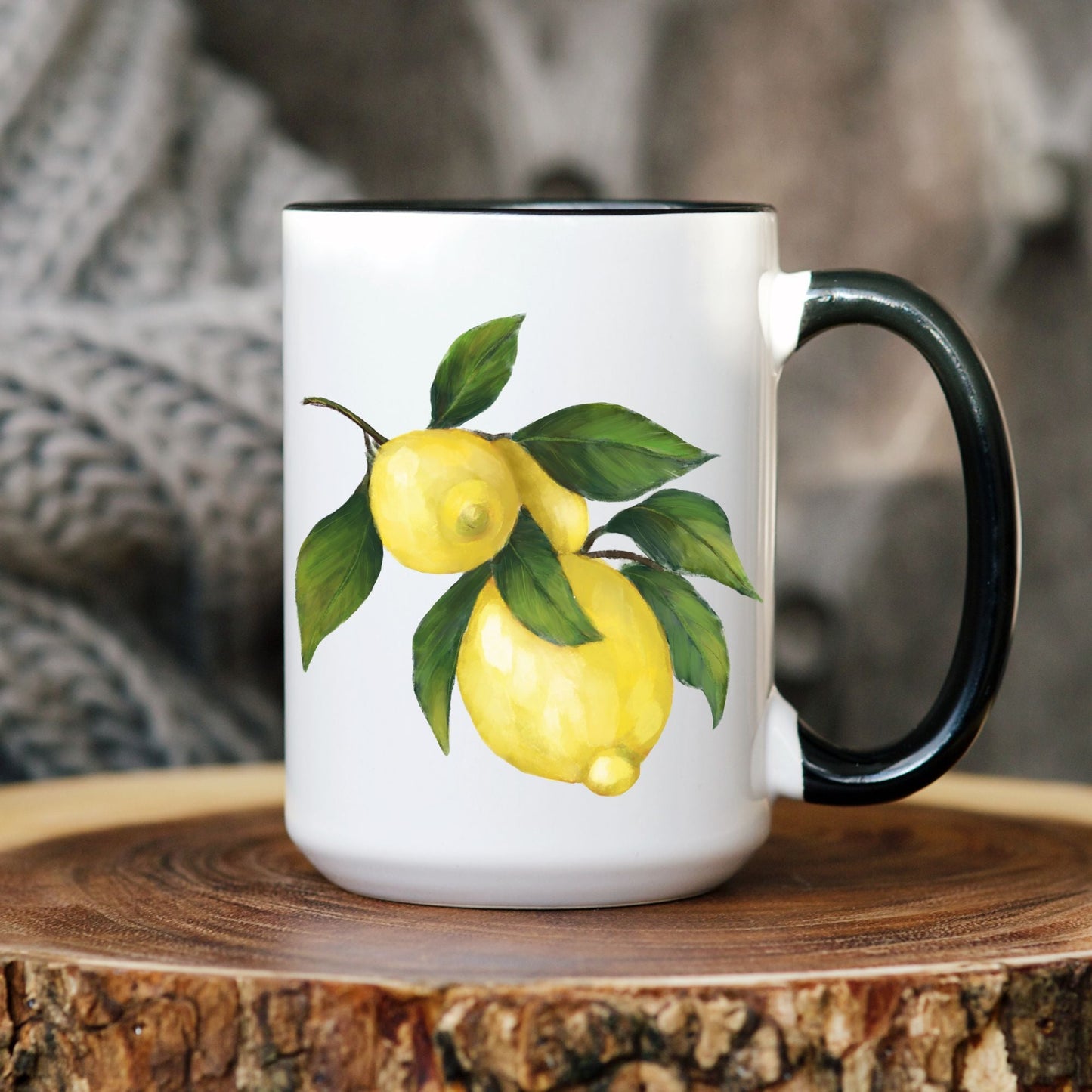 Elegant Lemon Branch Mug with Fresh Citrus Art - MerikaArt