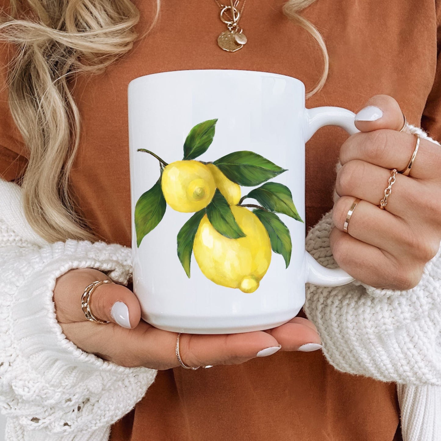 Elegant Lemon Branch Mug with Fresh Citrus Art - MerikaArt