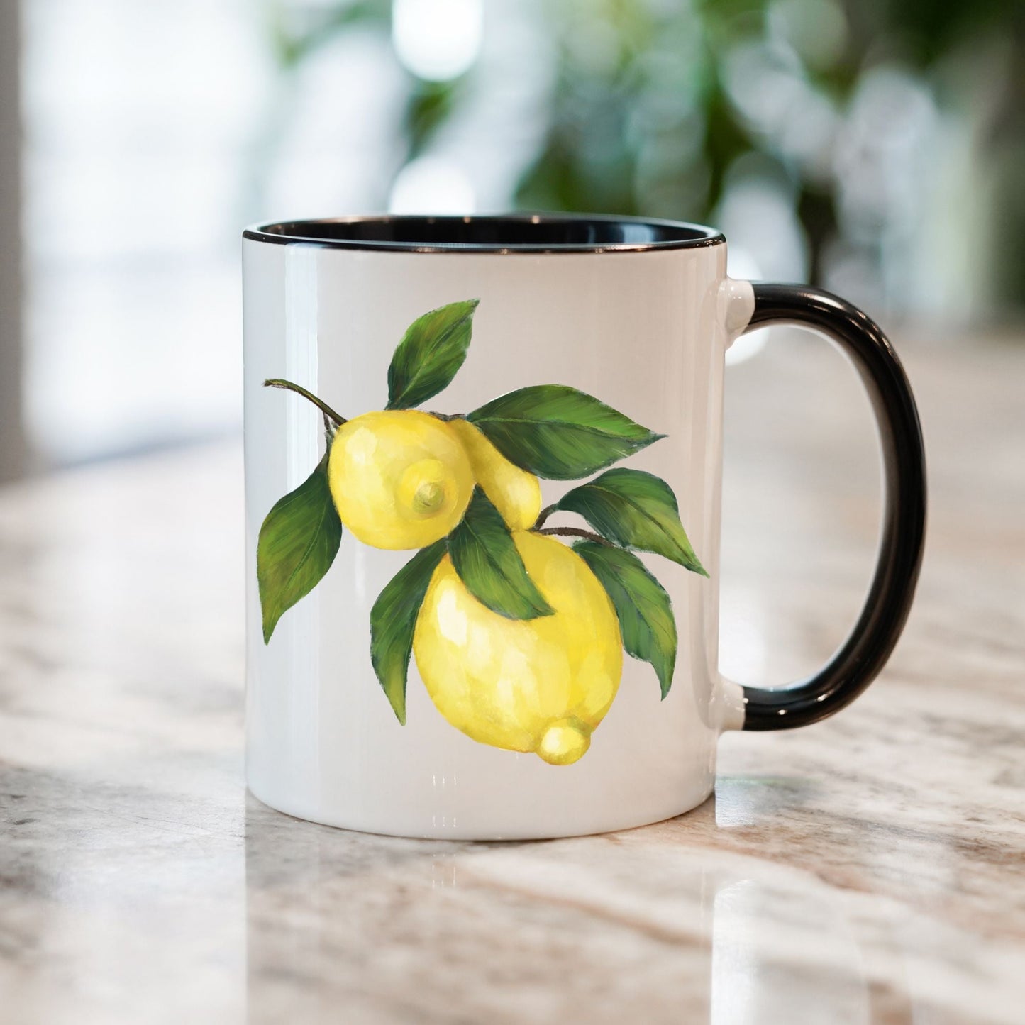 Elegant Lemon Branch Mug with Fresh Citrus Art - MerikaArt