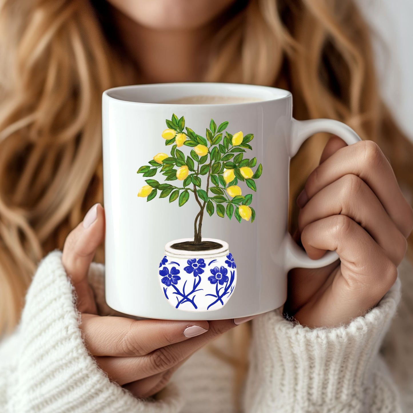 Elegant Lemon Tree Mug with Decorative Pot Design - MerikaArt