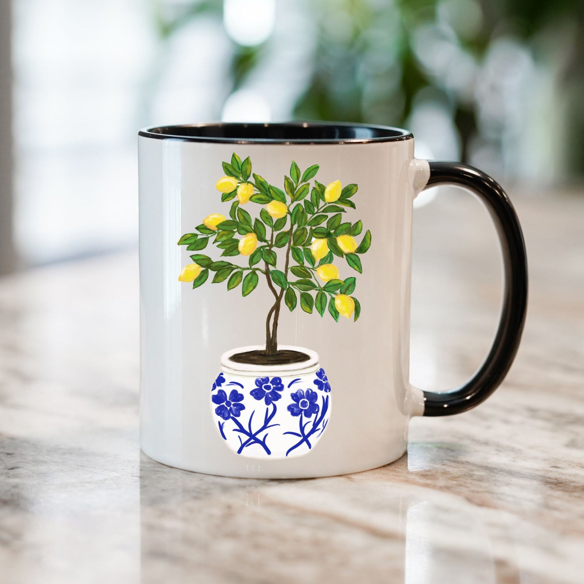 Elegant Lemon Tree Mug with Decorative Pot Design - MerikaArt