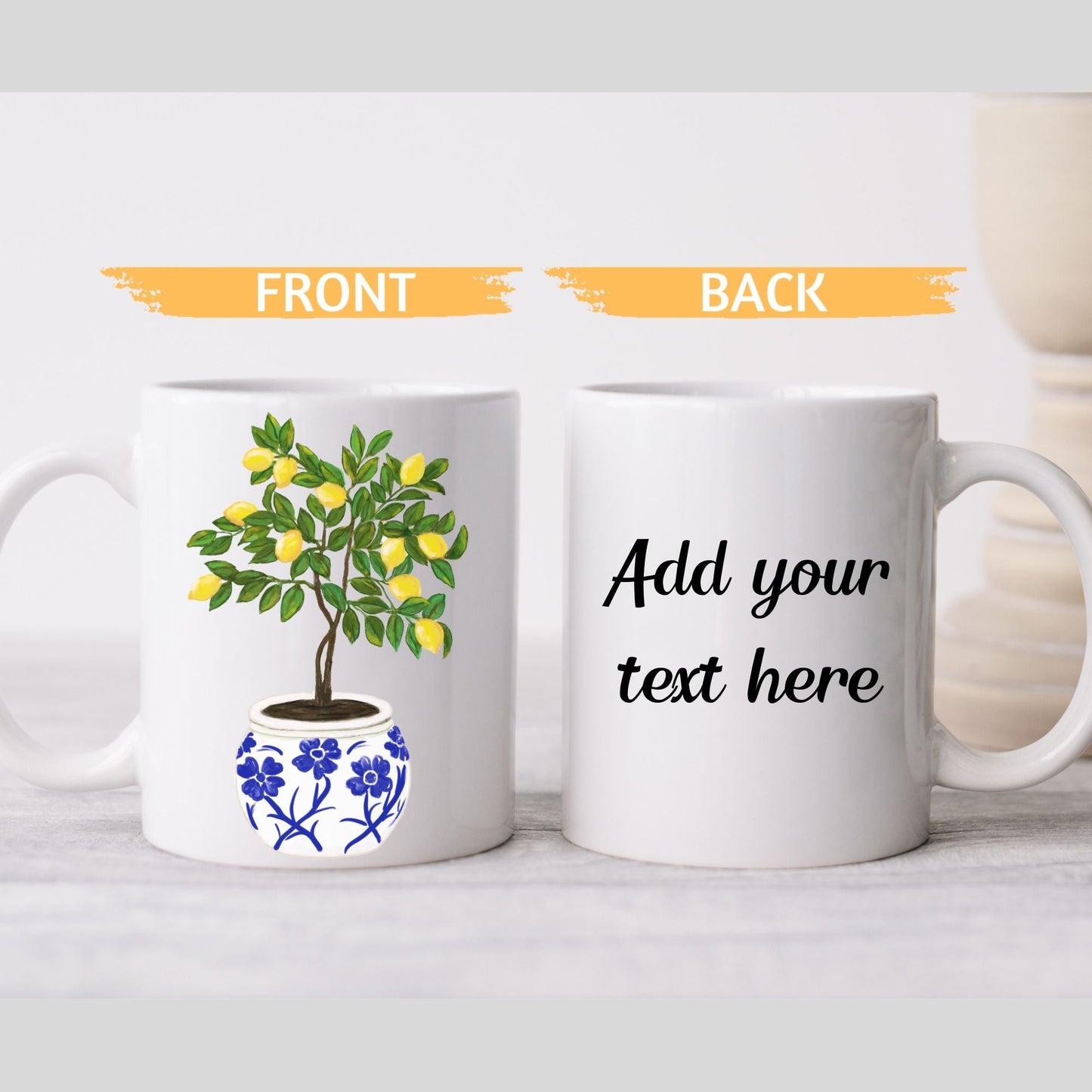 Elegant Lemon Tree Mug with Decorative Pot Design - MerikaArt