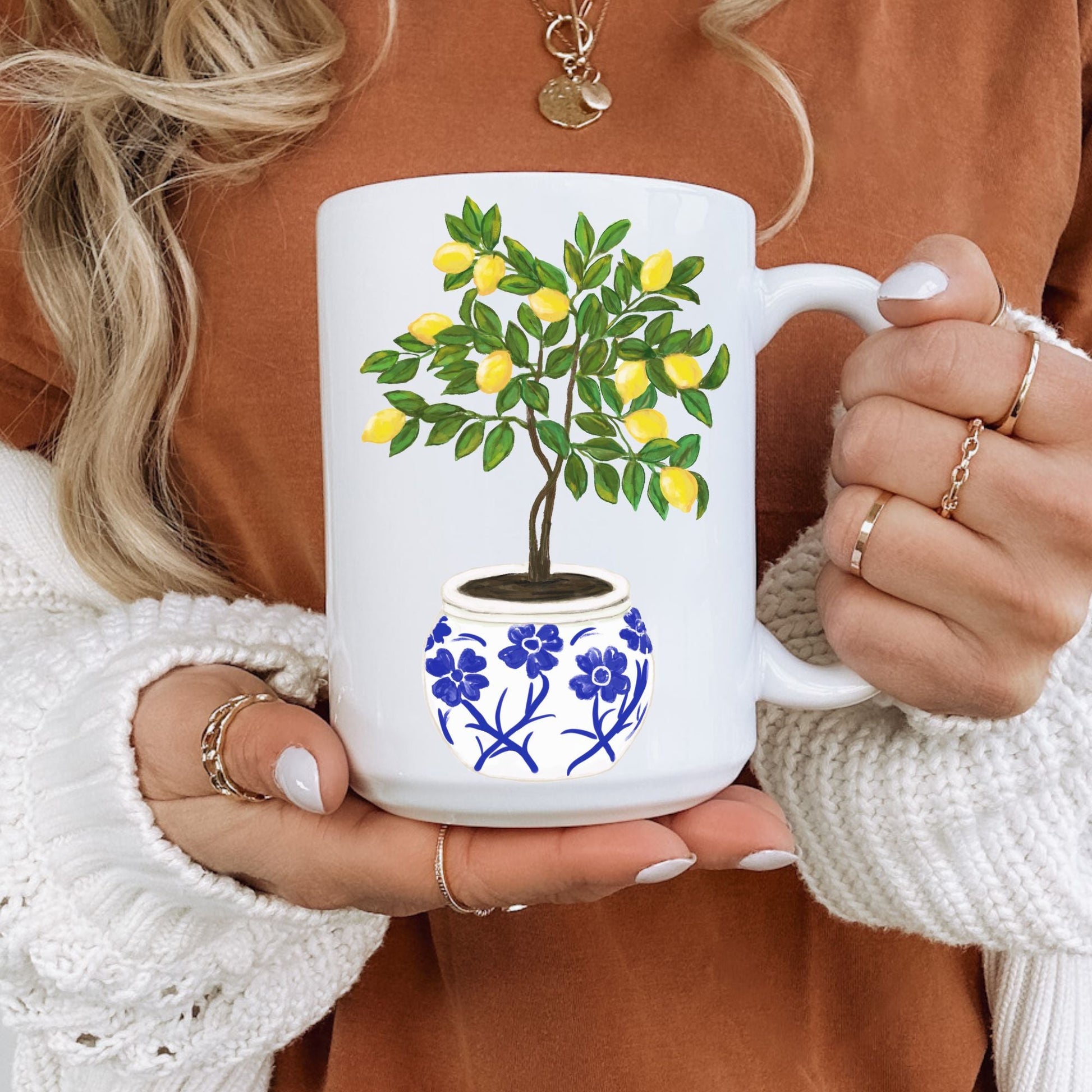 Elegant Lemon Tree Mug with Decorative Pot Design - MerikaArt