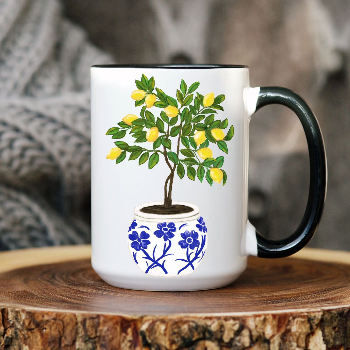 Elegant Lemon Tree Mug with Decorative Pot Design - MerikaArt