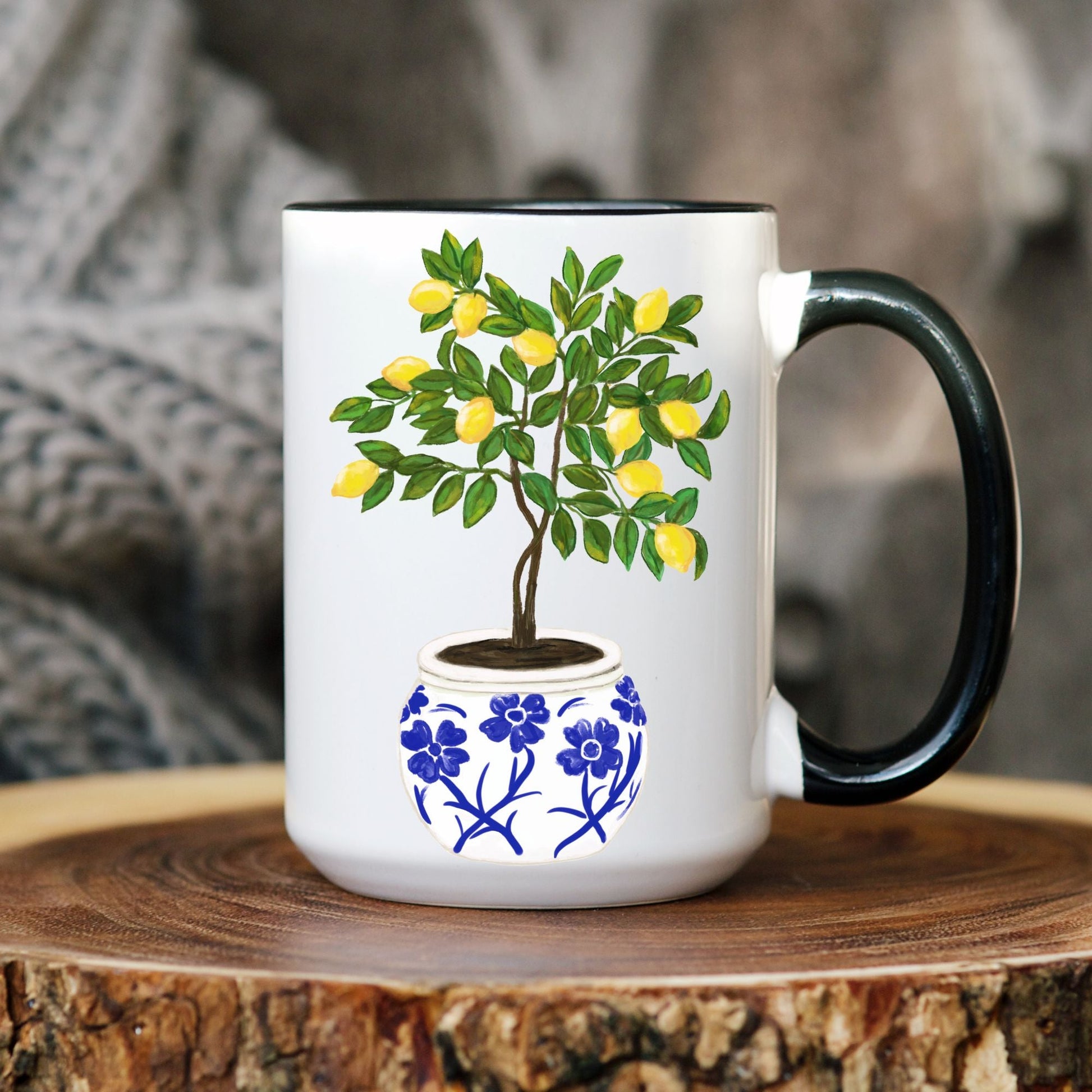 Elegant Lemon Tree Mug with Decorative Pot Design - MerikaArt