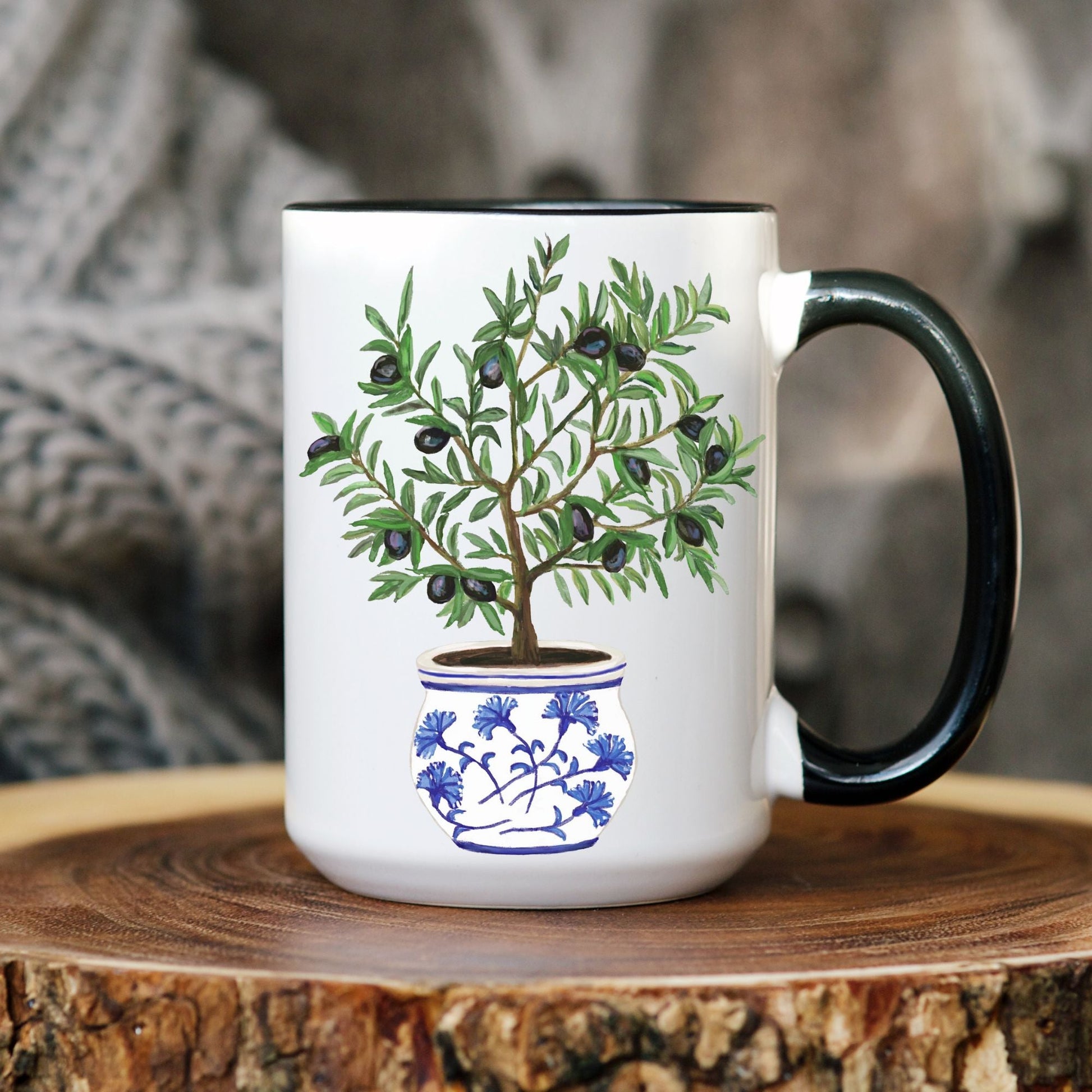 Elegant Olive Tree Mug with Decorative Pot Art - MerikaArt