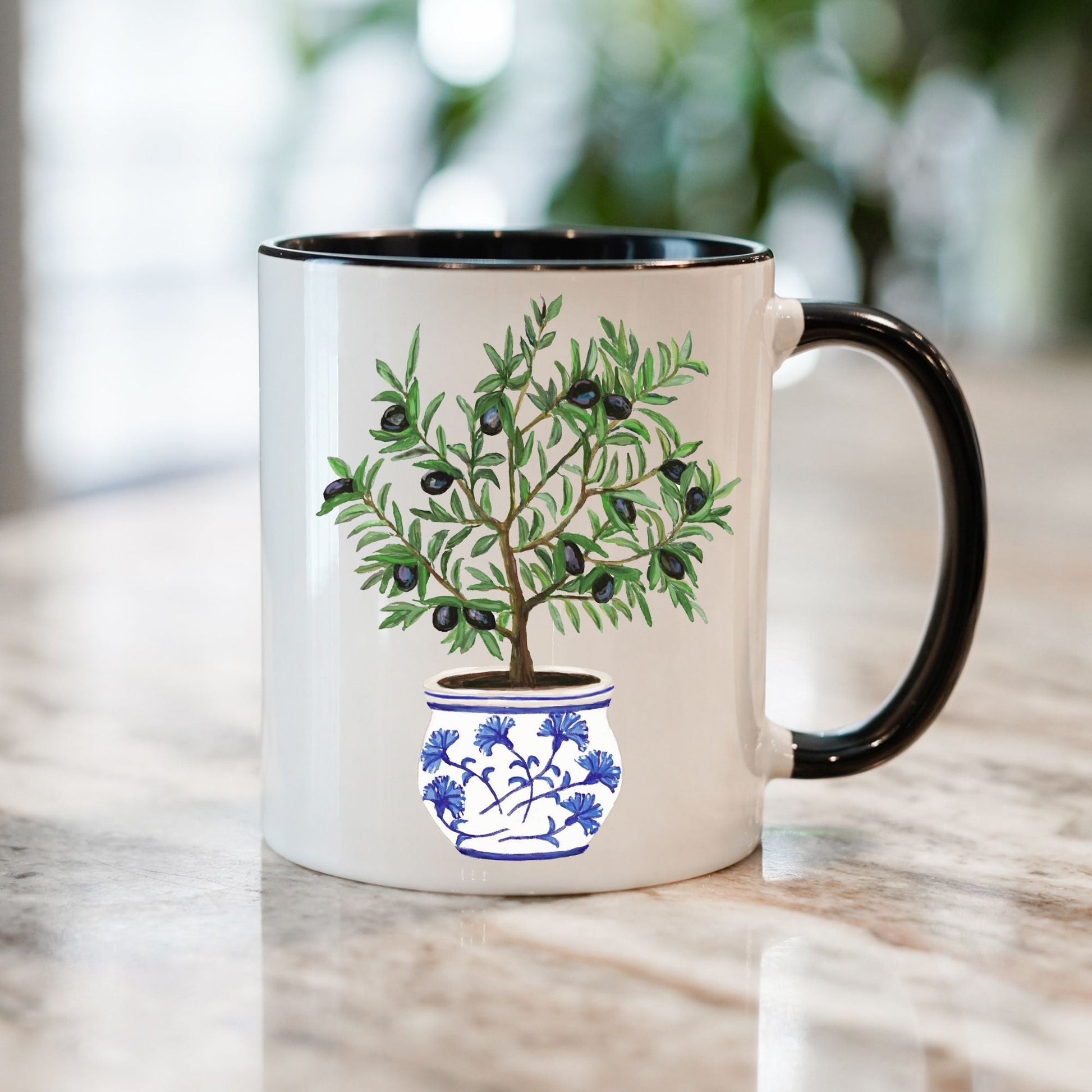 Elegant Olive Tree Mug with Decorative Pot Art - MerikaArt