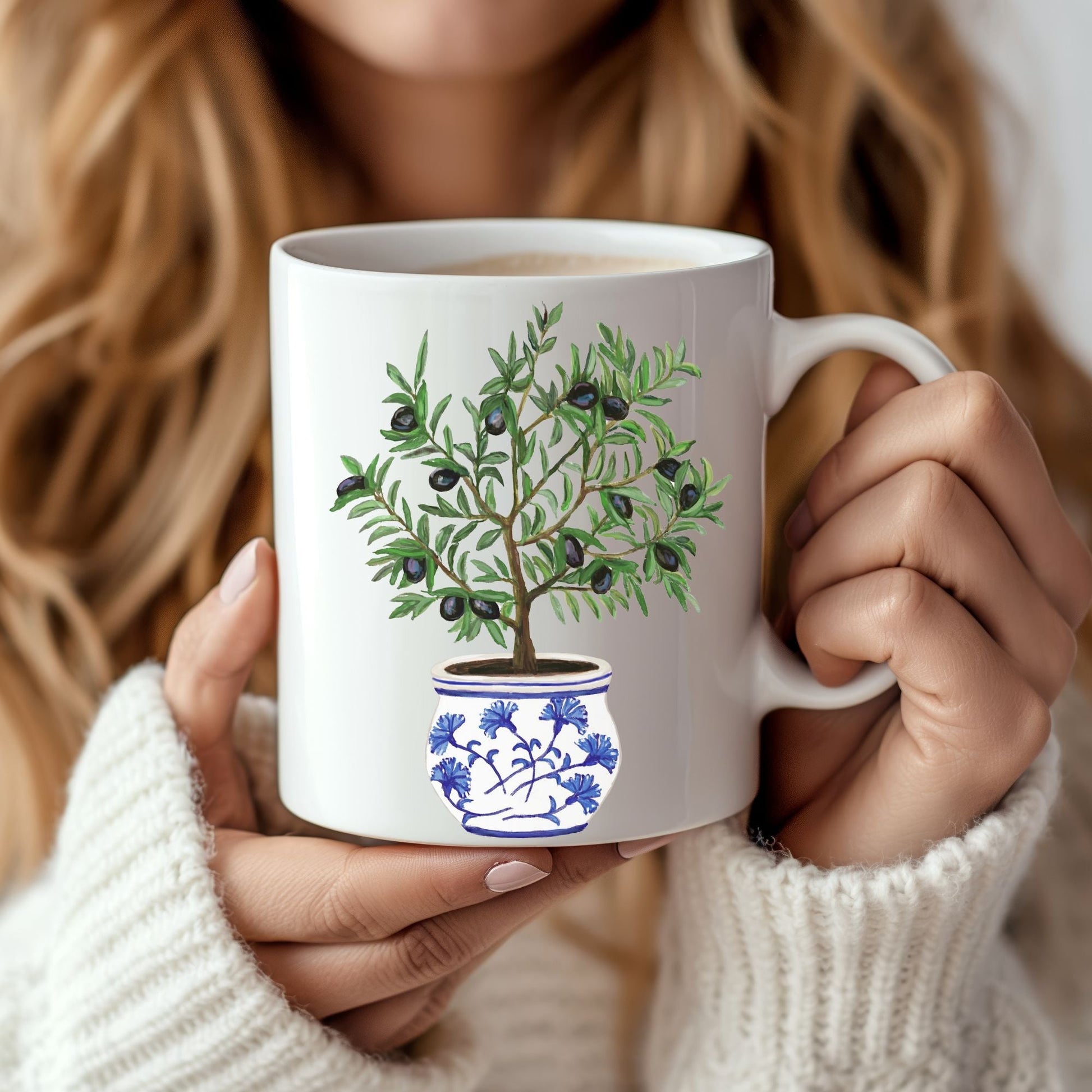 Elegant Olive Tree Mug with Decorative Pot Art - MerikaArt