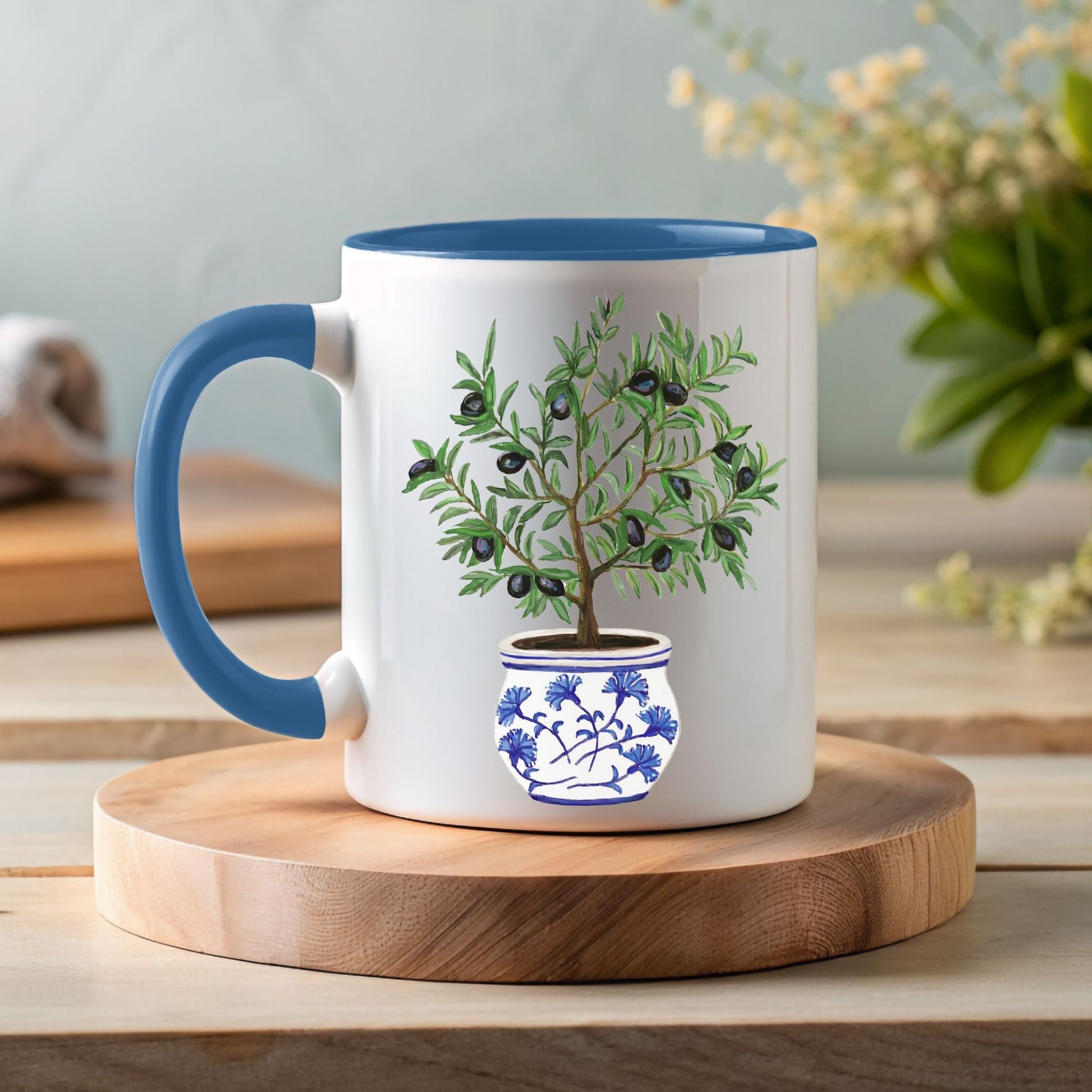 Elegant Olive Tree Mug with Decorative Pot Art - MerikaArt