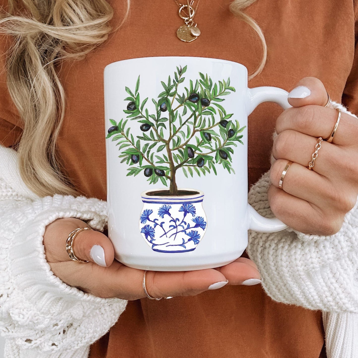 Elegant Olive Tree Mug with Decorative Pot Art - MerikaArt