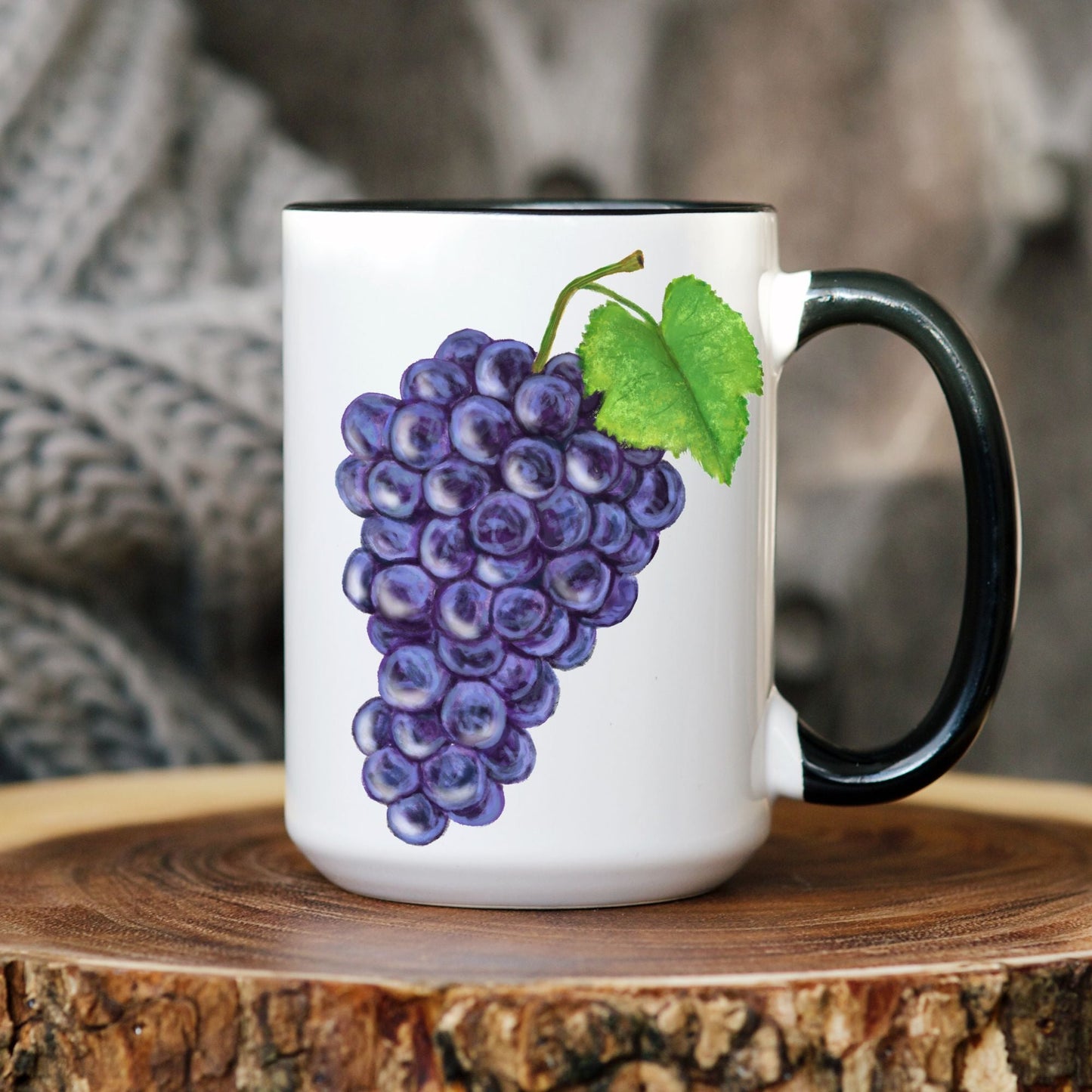 Elegant Purple Grape Mug with Botanical Fruit Art - MerikaArt