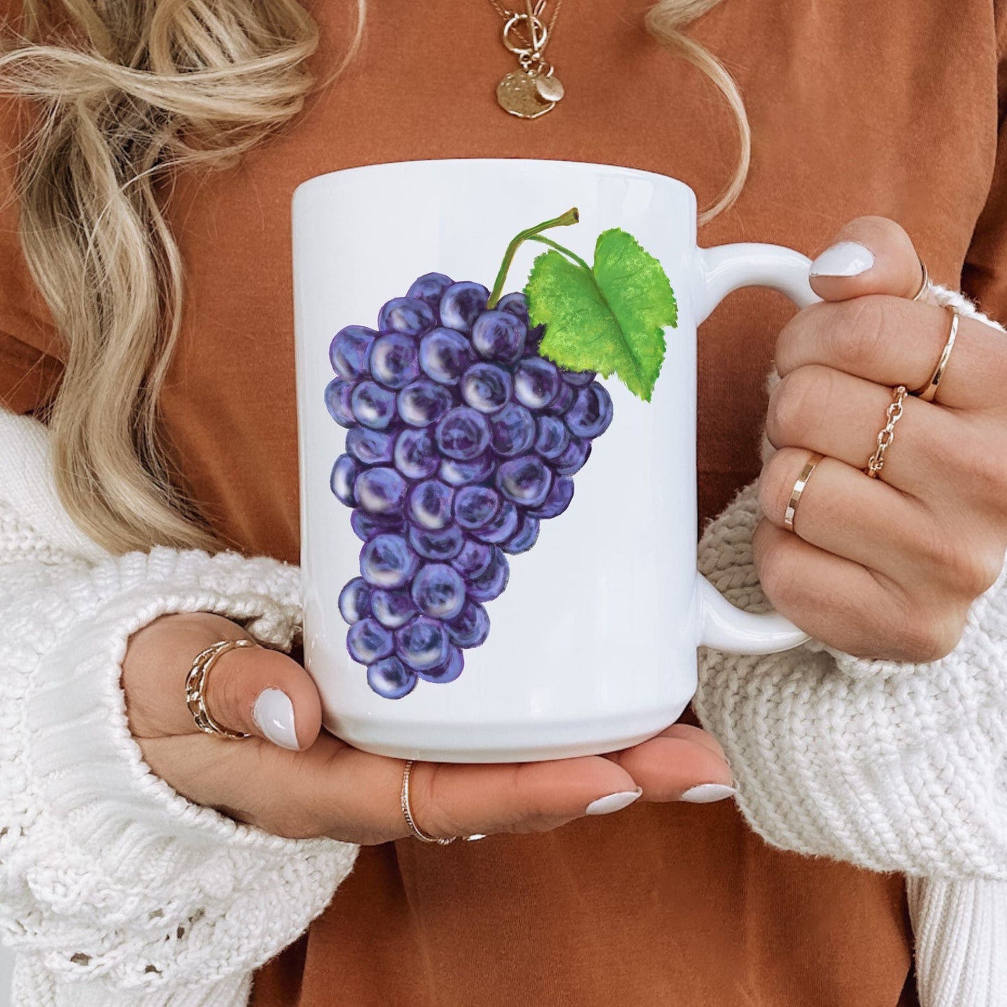 Elegant Purple Grape Mug with Botanical Fruit Art - MerikaArt