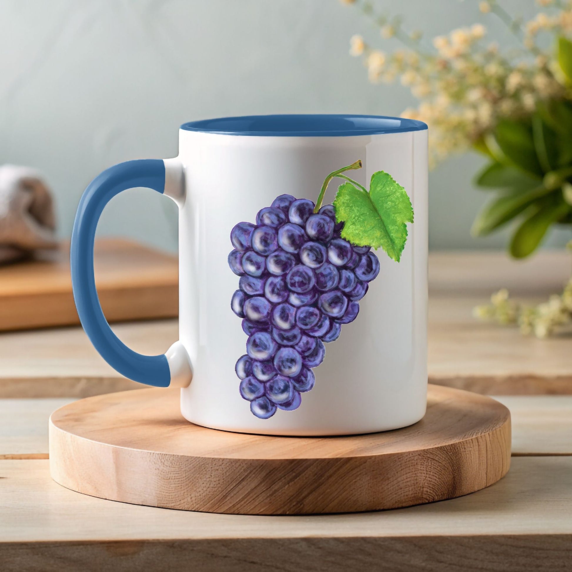 Elegant Purple Grape Mug with Botanical Fruit Art - MerikaArt