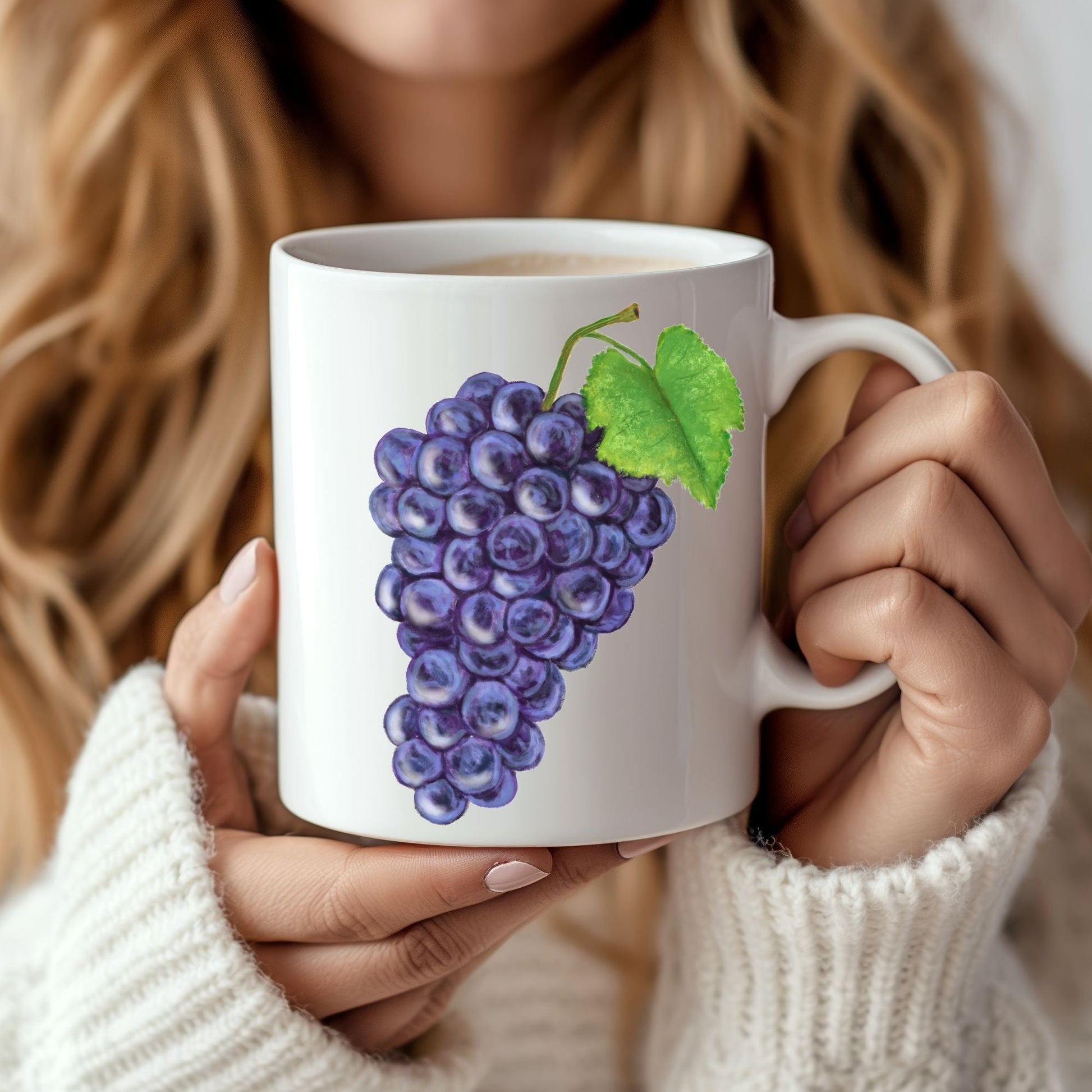 Elegant Purple Grape Mug with Botanical Fruit Art - MerikaArt