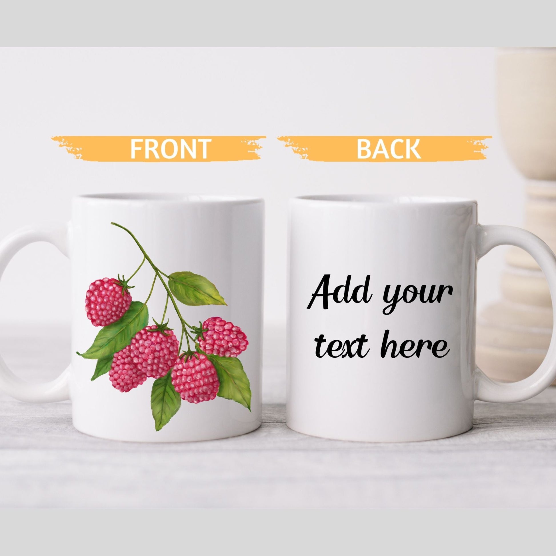 Elegant Raspberry Mug with Botanical Art - MerikaArt