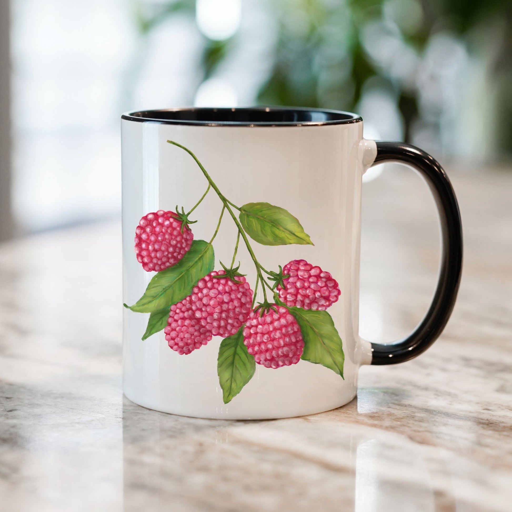 Elegant Raspberry Mug with Botanical Art - MerikaArt