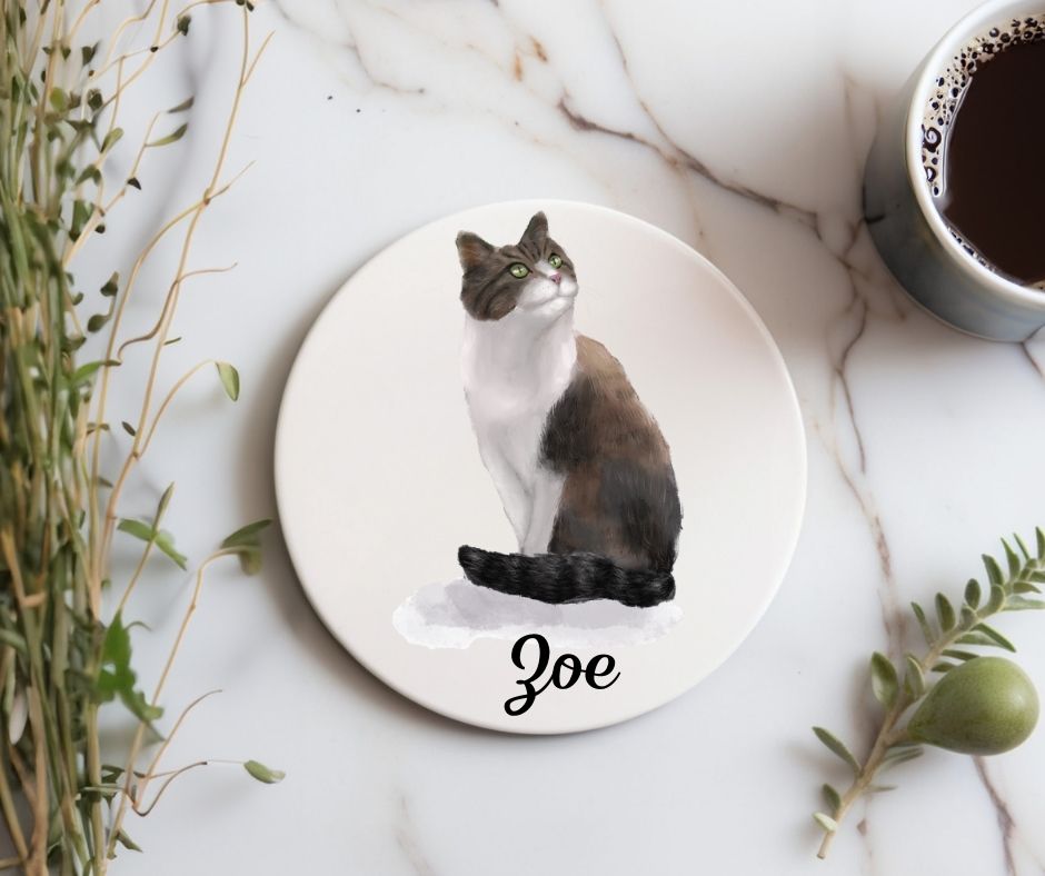 Elegant Tuxedo Cat Ceramic Coaster - MerikaArt