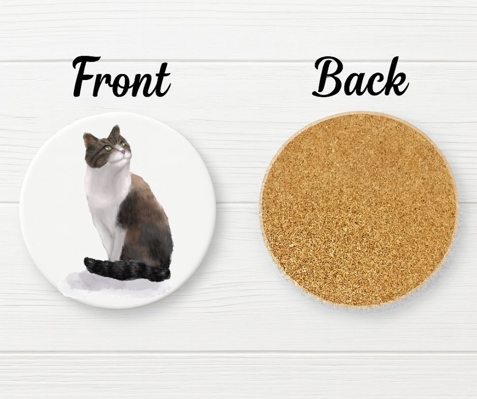 Elegant Tuxedo Cat Ceramic Coaster - MerikaArt