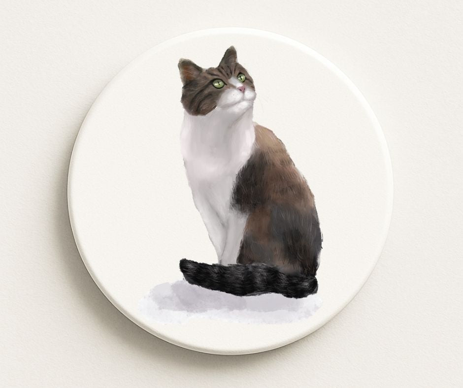 Elegant Tuxedo Cat Ceramic Coaster - MerikaArt