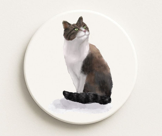 Elegant Tuxedo Cat Ceramic Coaster - MerikaArt