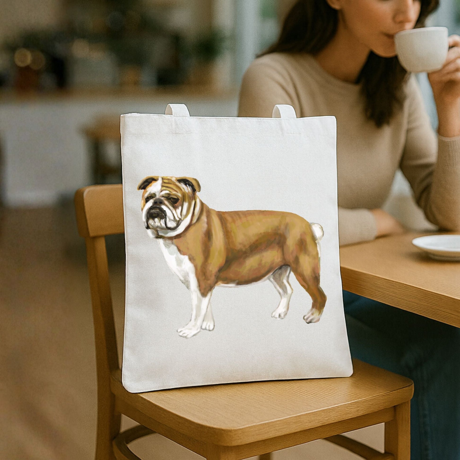 English Bulldog Canvas Tote Bag - MerikaArt
