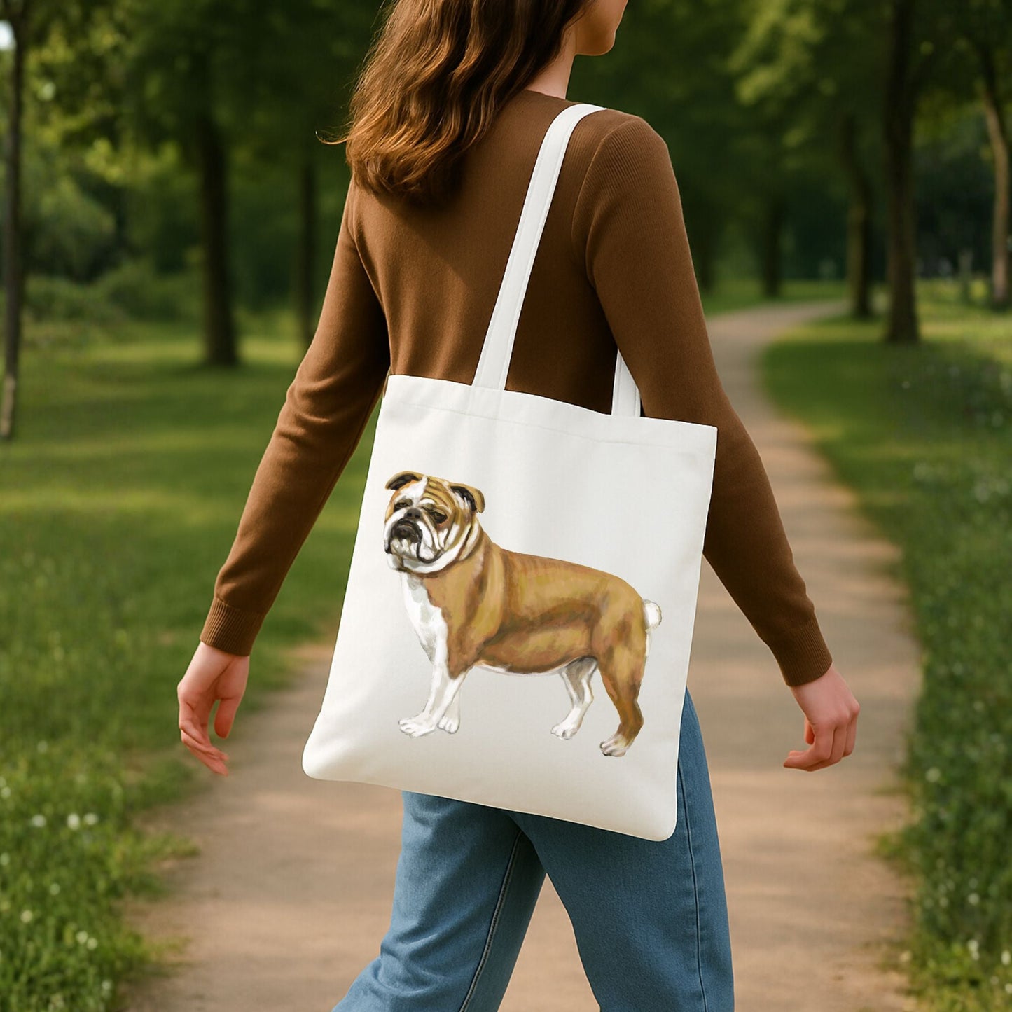 English Bulldog Canvas Tote Bag - MerikaArt