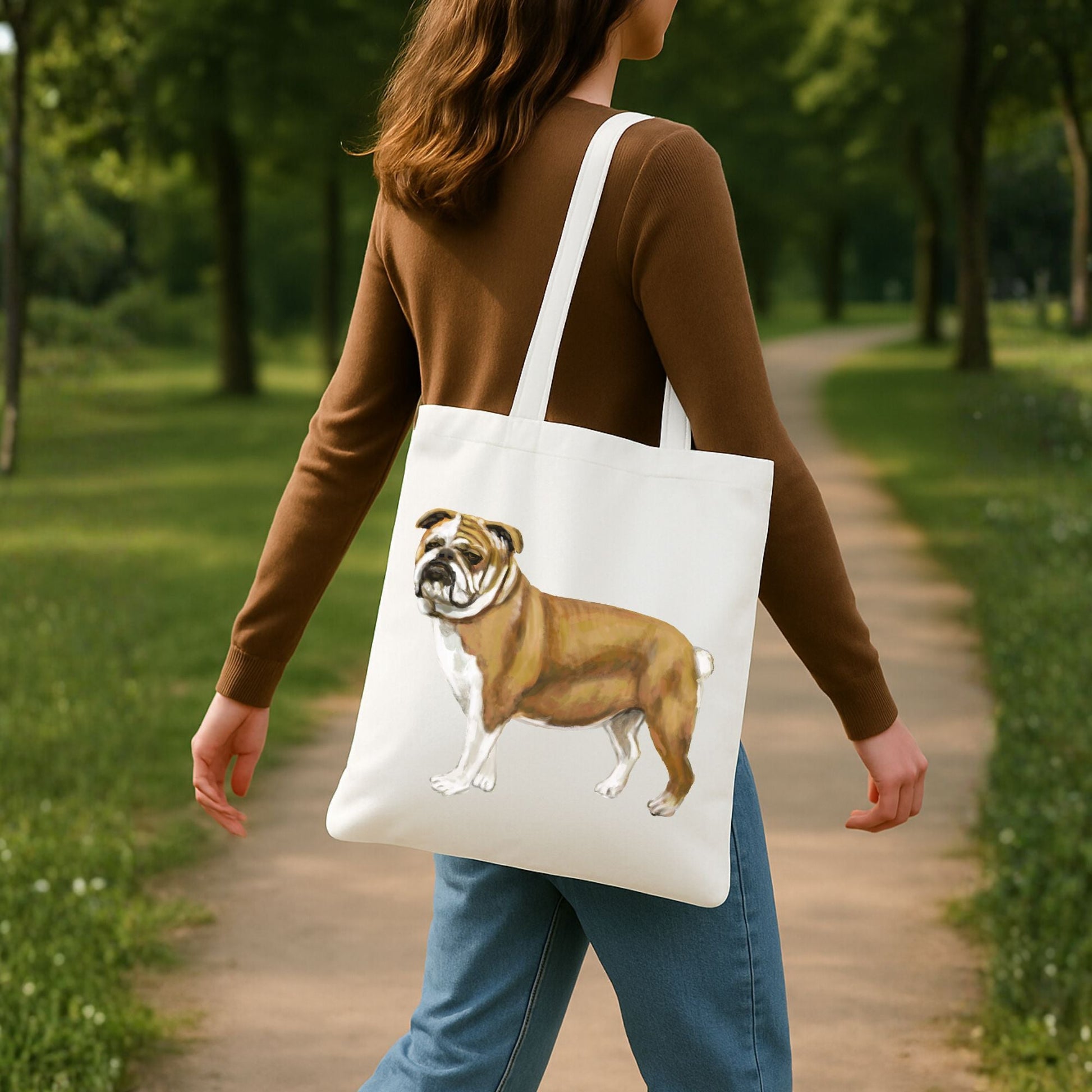 English Bulldog Canvas Tote Bag - MerikaArt