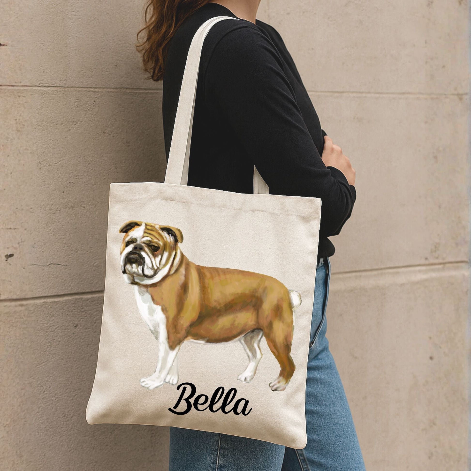 English Bulldog Canvas Tote Bag - MerikaArt