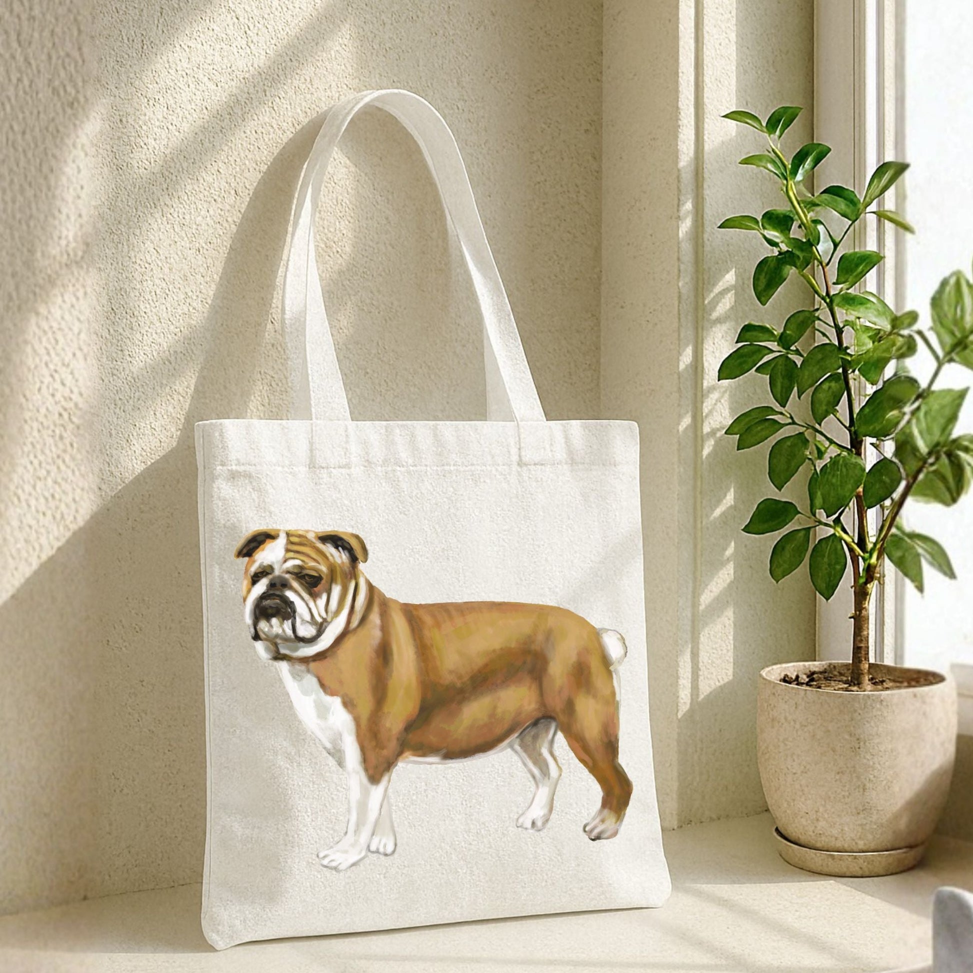 English Bulldog Canvas Tote Bag - MerikaArt